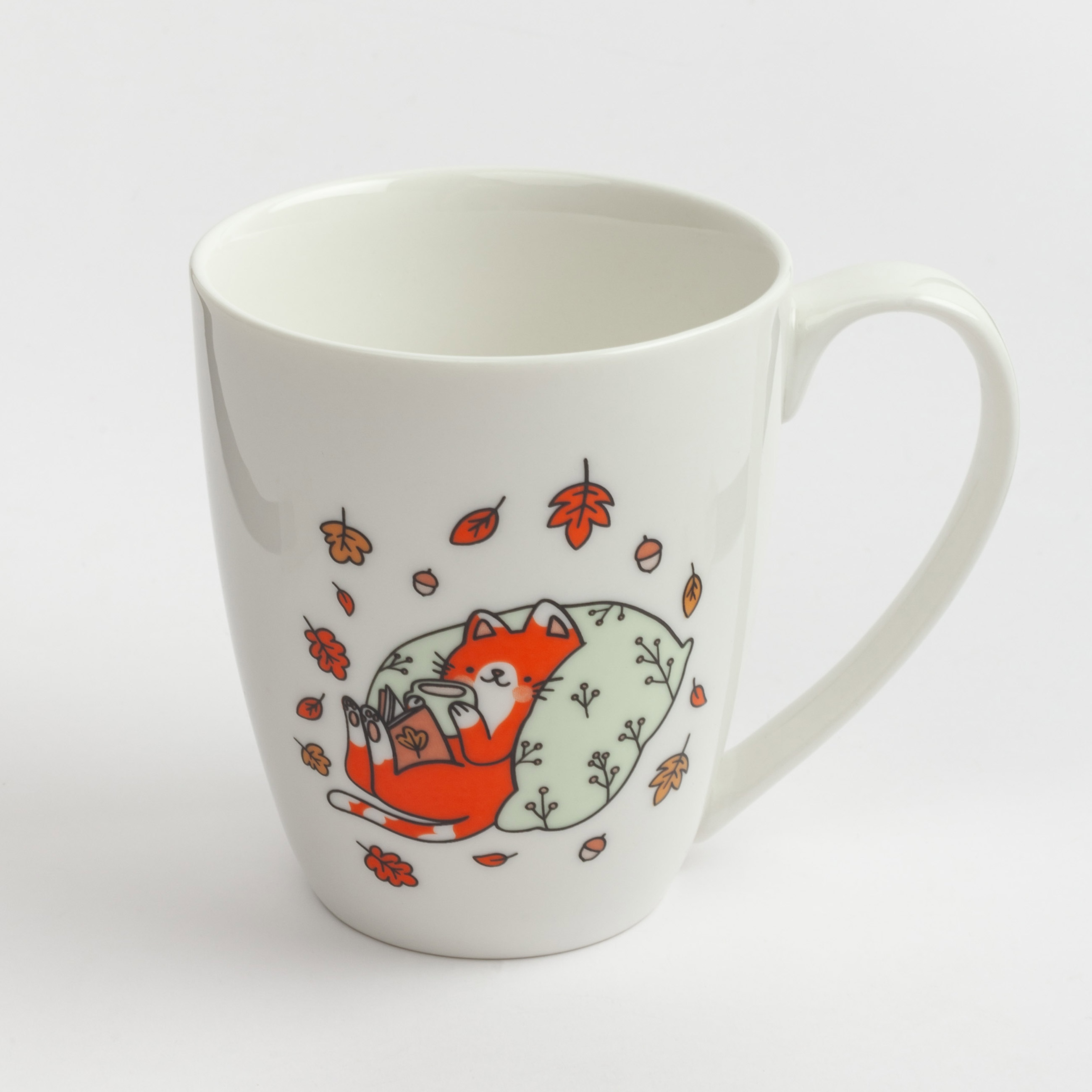 Кружка, 320 мл, фарфор N, белая, Кот на подушке, Forest animals, image-0