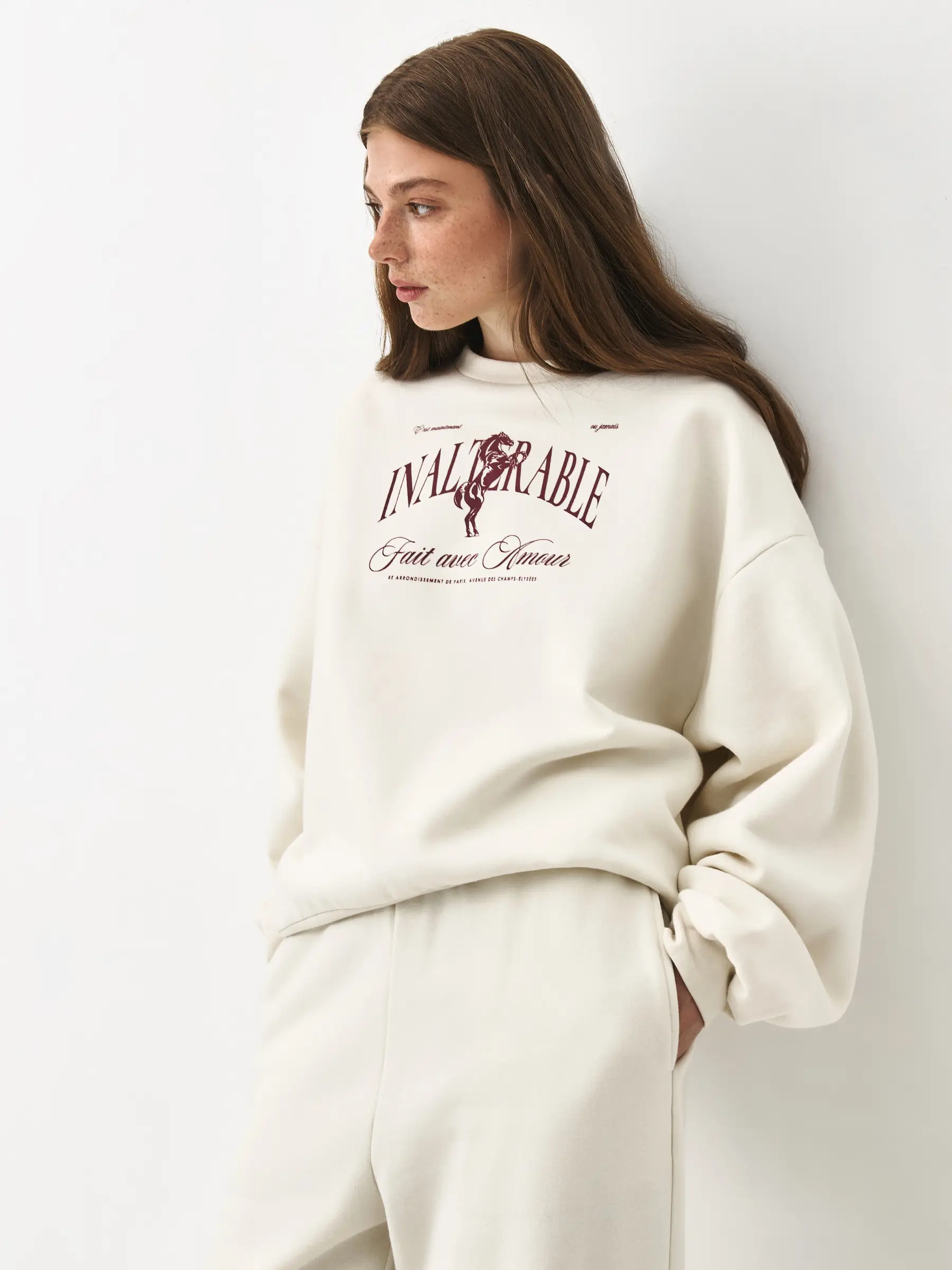 Әйелдер свитшоты, өлшемі L, мақта/полиэстер, сүт түстес, Leonie