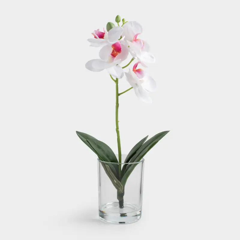Букет искусственный, 26 см, в вазе, ТЭП/стекло, Белая орхидея, Orchid ,image-0