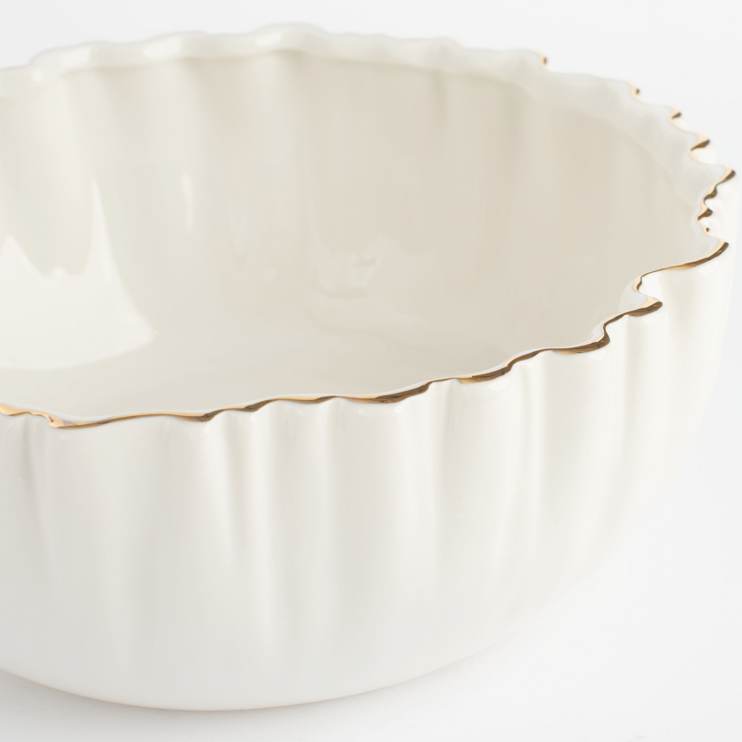 Салатник, 20х8 см, 1,3 л, фарфор P, с золотистым кантом, Мятый эффект, Crumple gold, image-4
