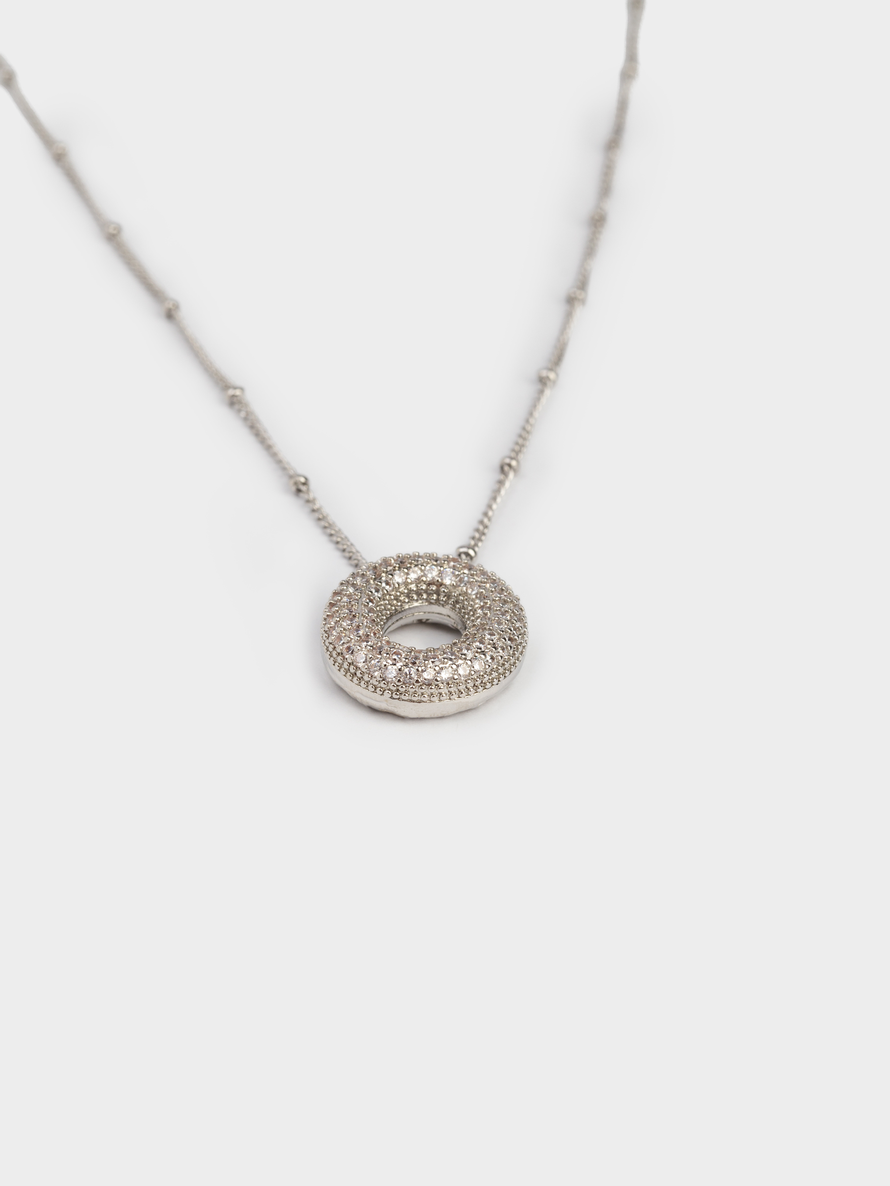 Шынжыр, 49 см, аспасы бар, металл/страздар, күміс, Сақина, Jewelry, image-2