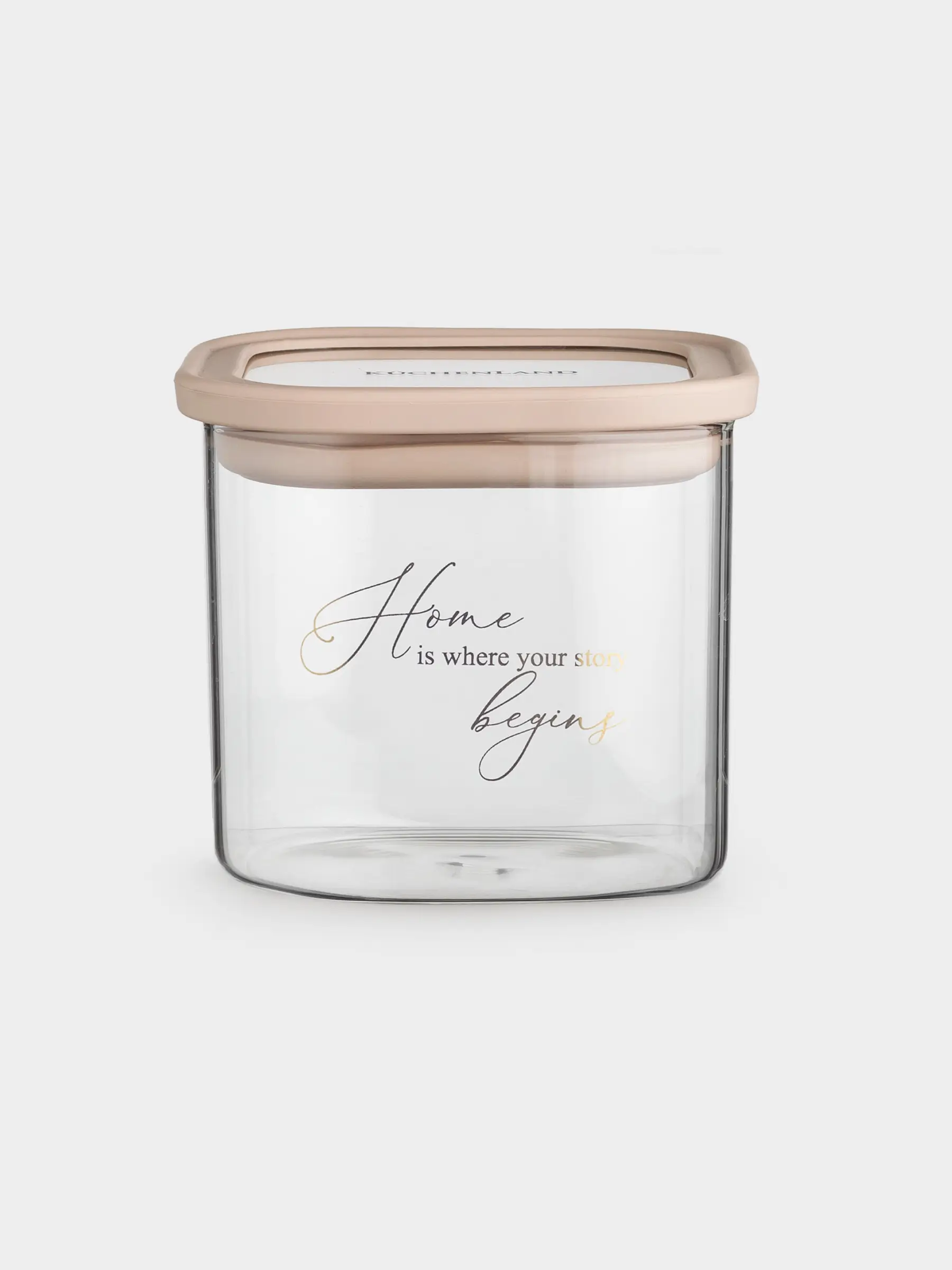 Банка для сыпучих продуктов, 510 мл, стекло/силикон, квадратная, бежевая, Verre