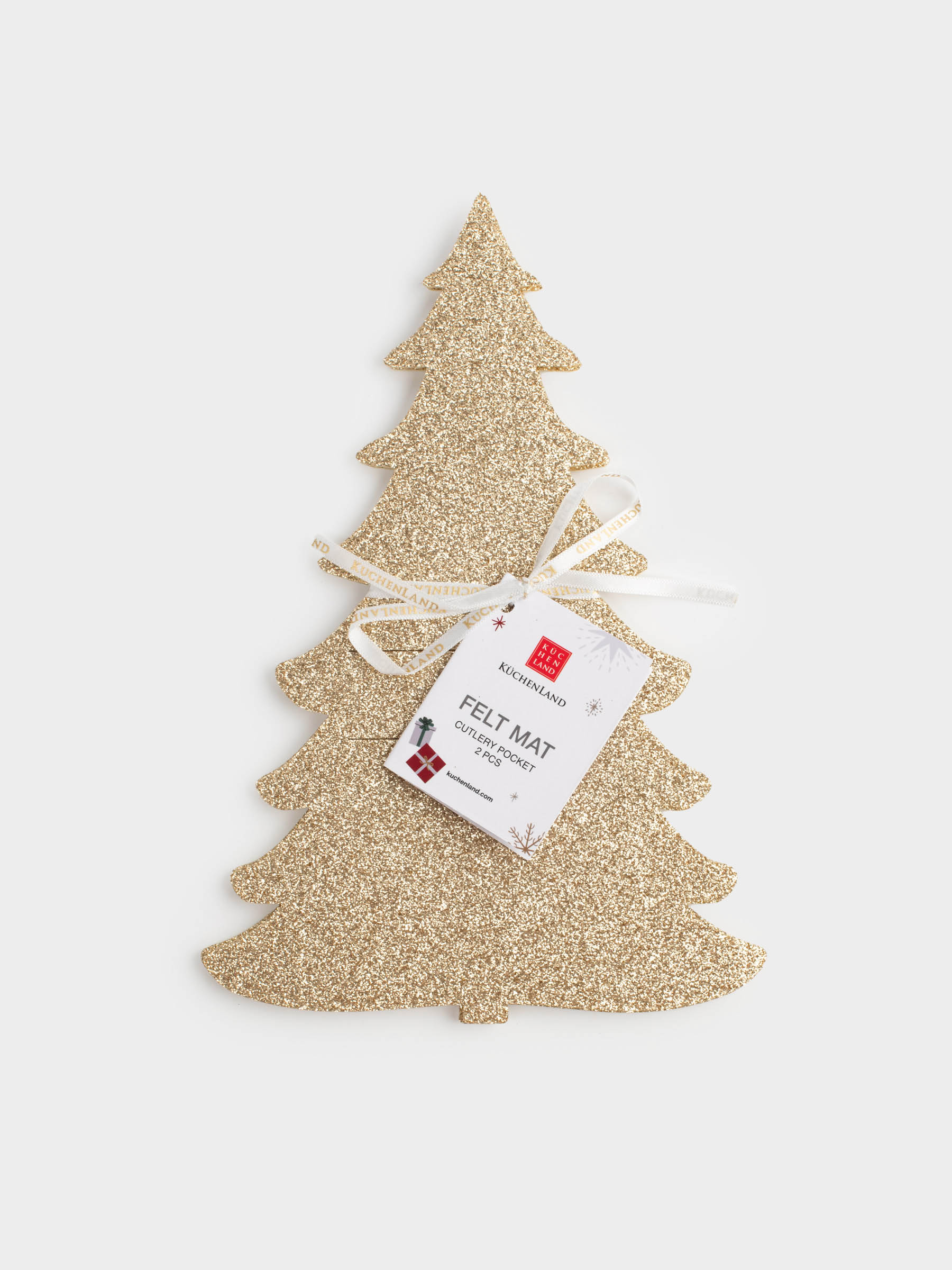 Карман для столовых приборов, 24х16 см, 2 шт, фетр, золотистый, Ель, Felt mat, image-4