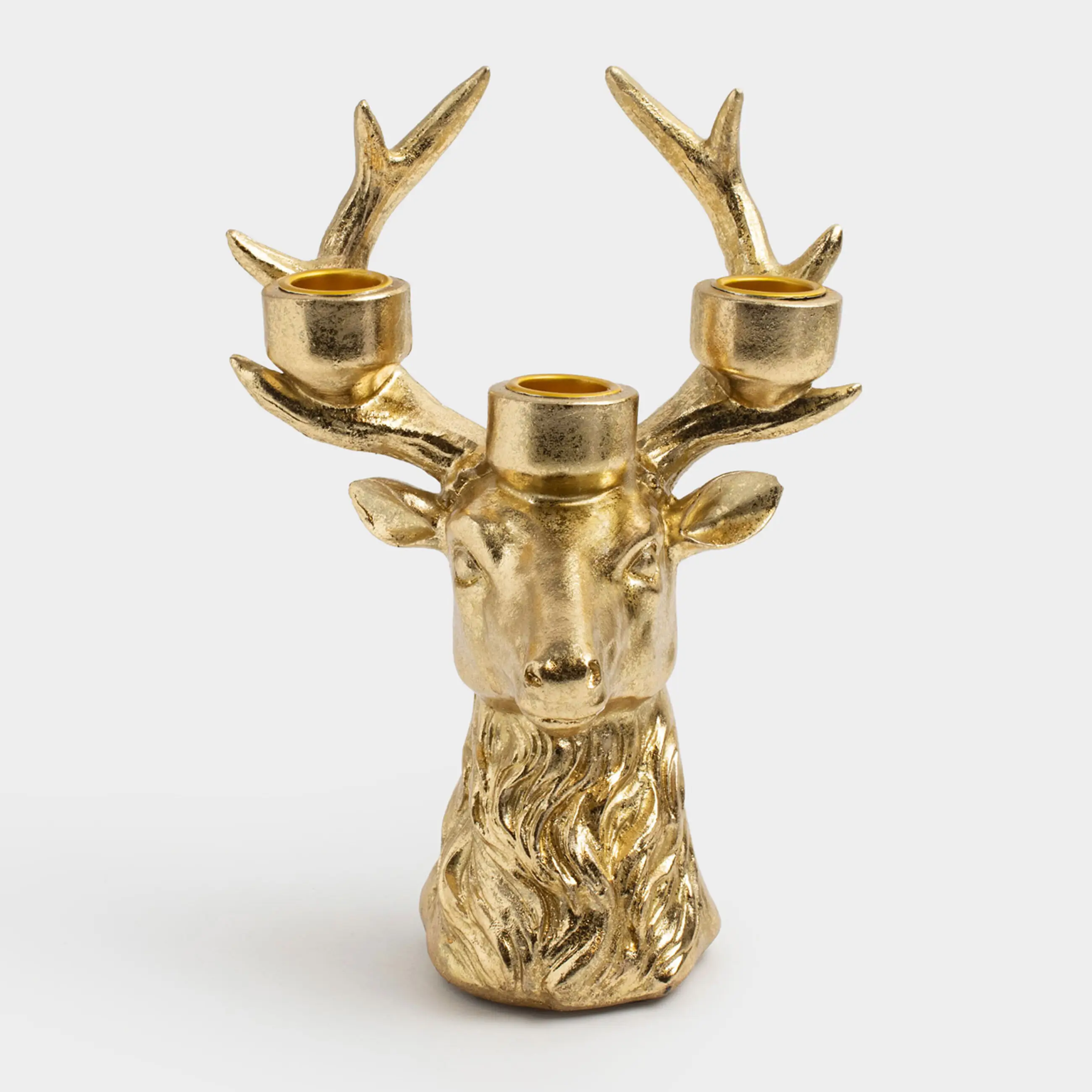 Шырағдан, 21 см, 3 жіңішке шам, полирезин, алтын, Бұғының басы, Deer gold