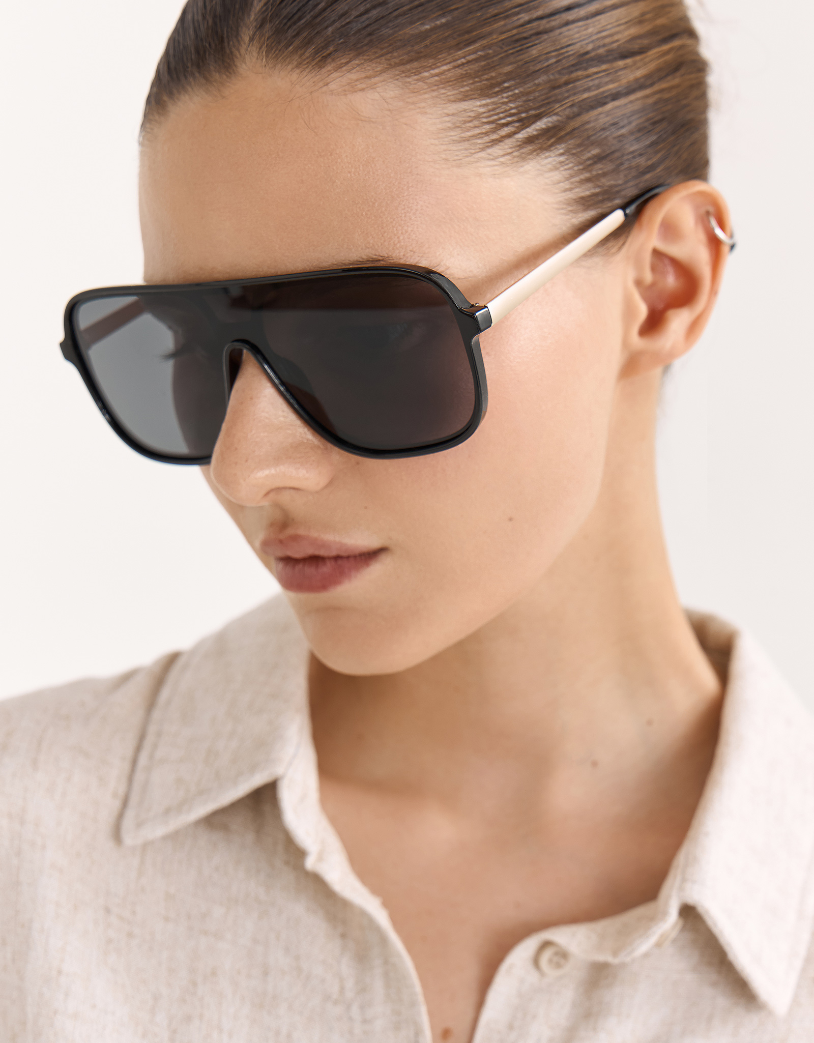 Очки солнцезащитные, пластик, прямоугольные, черные, Авиаторы, Eyewear, image-3