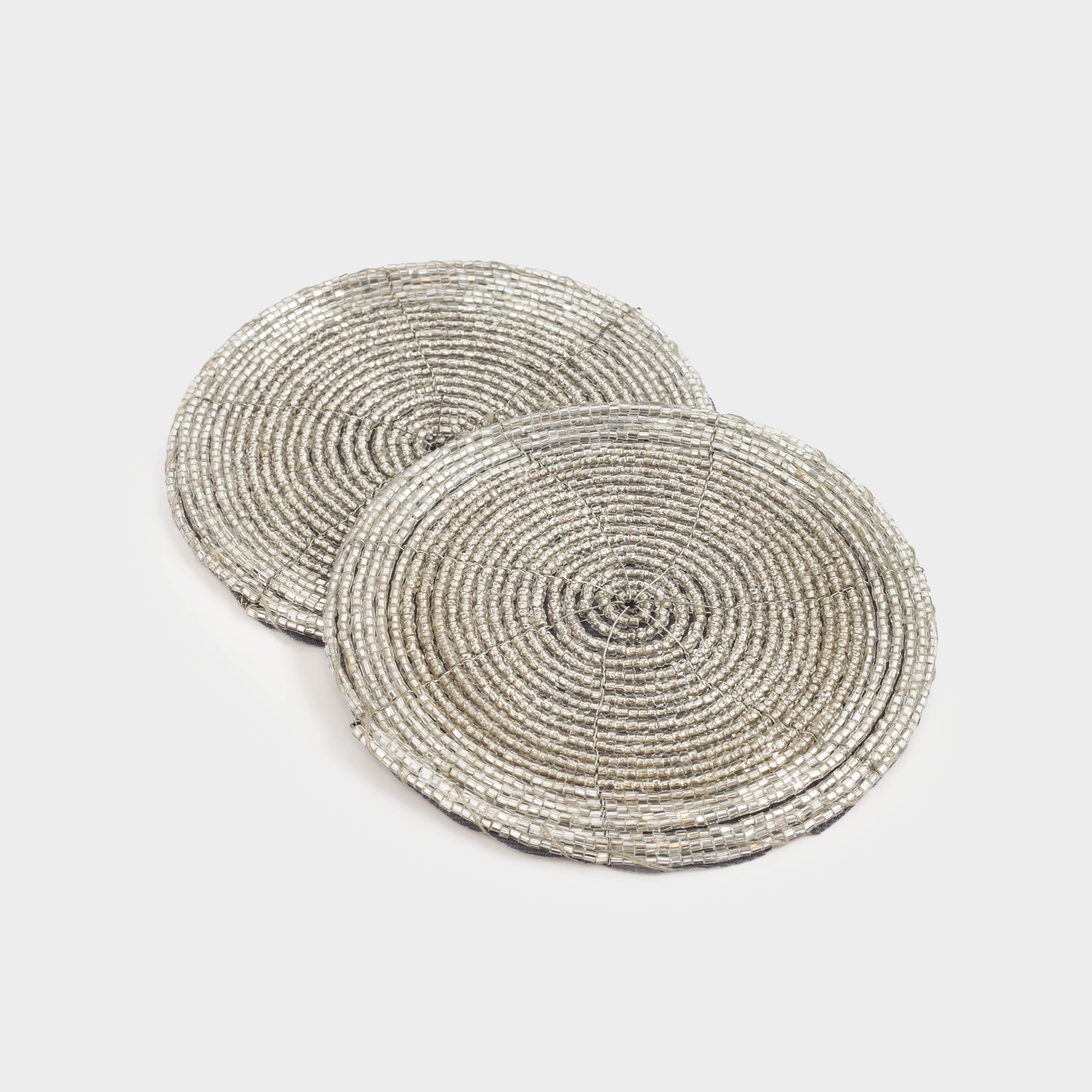Подставка под кружку, 10 см, 2 шт, круглая, бисер, серебристая, Shiny beads, image-3