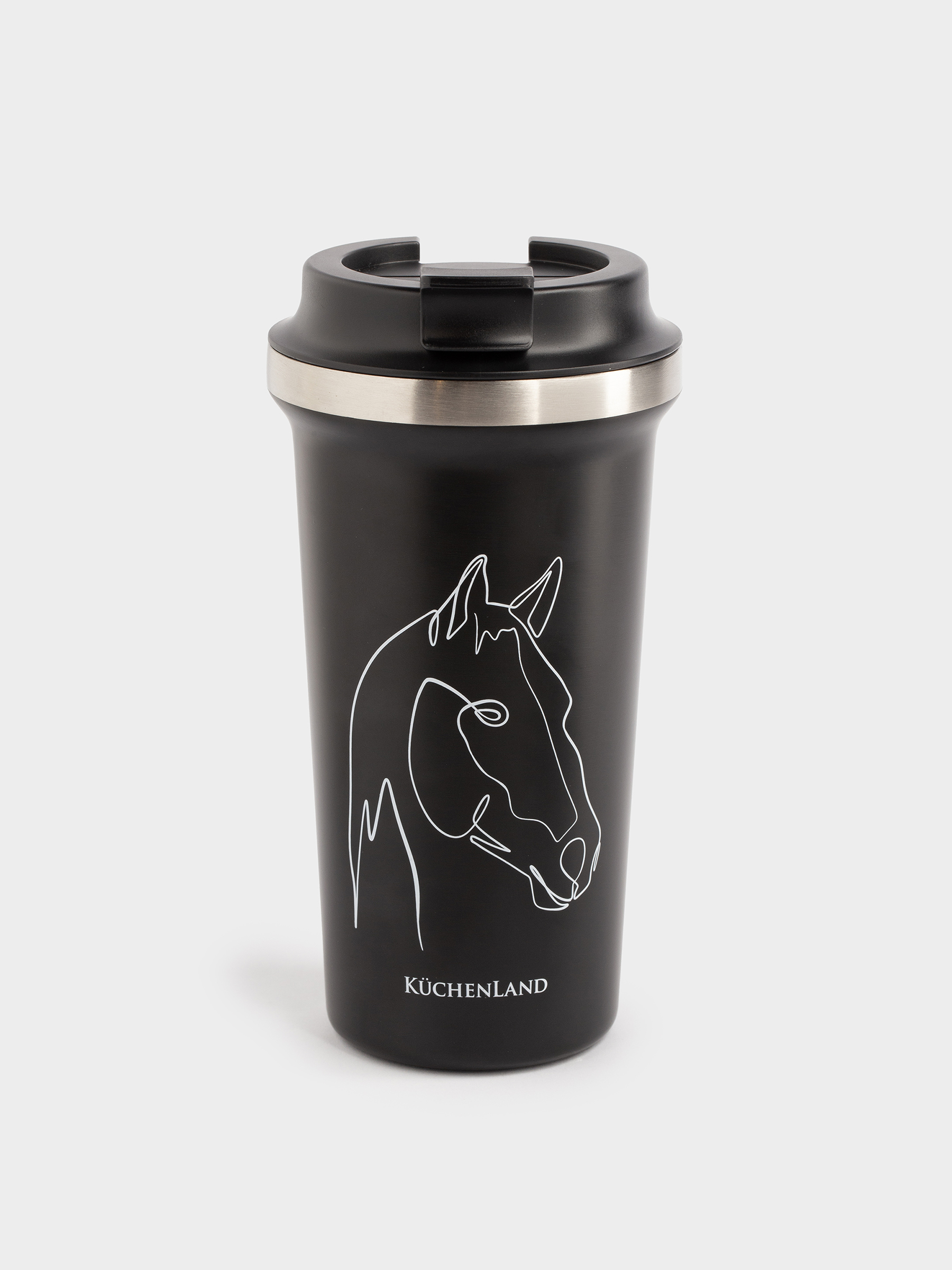 Термо саптыаяқ, 450 мл, болат/пластик, қара, Жылқы, Coffee time, image-1