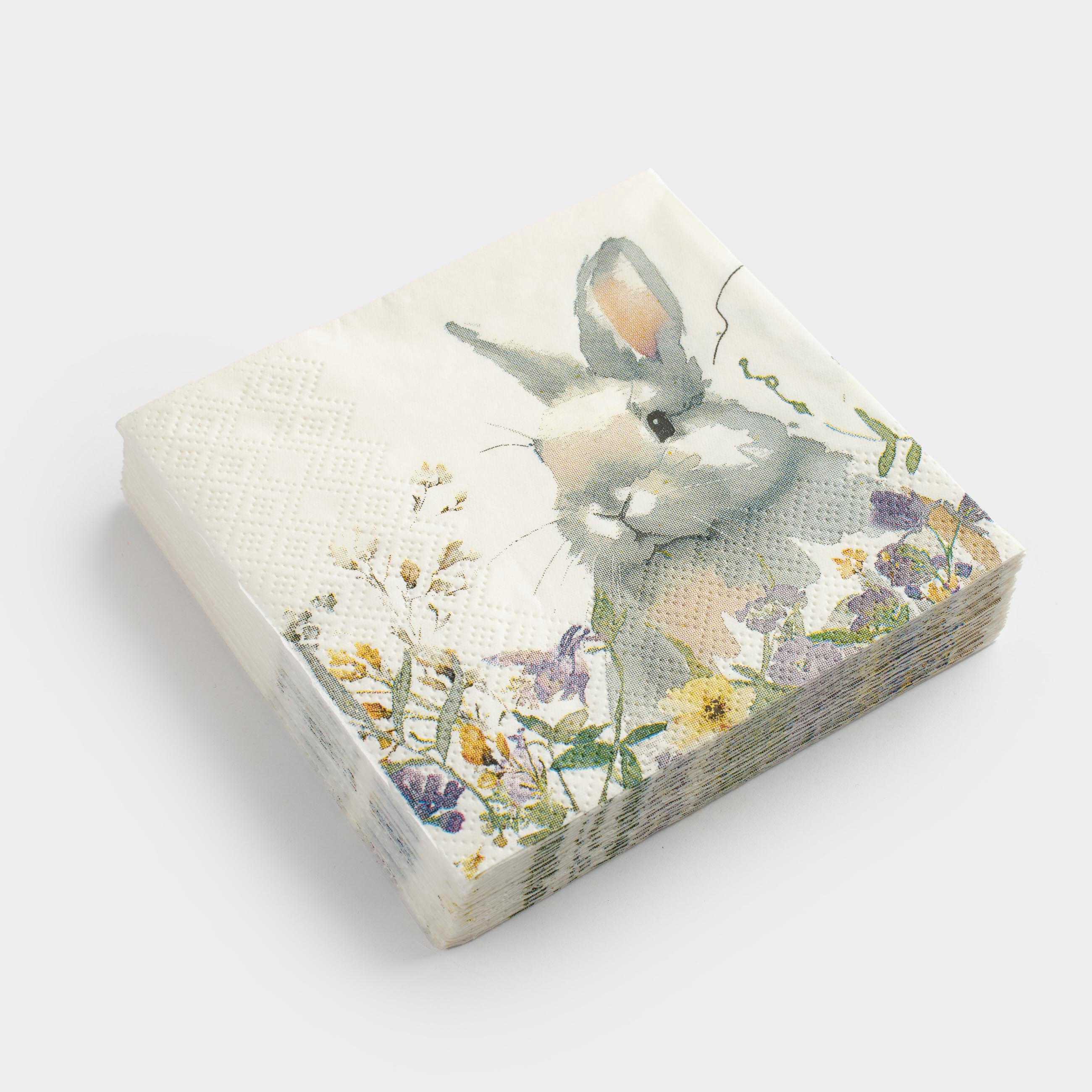 Салфетки бумажные, 21х21 см, 20 шт, квадратные, белые, Кролик в цветах, Easter, image-0