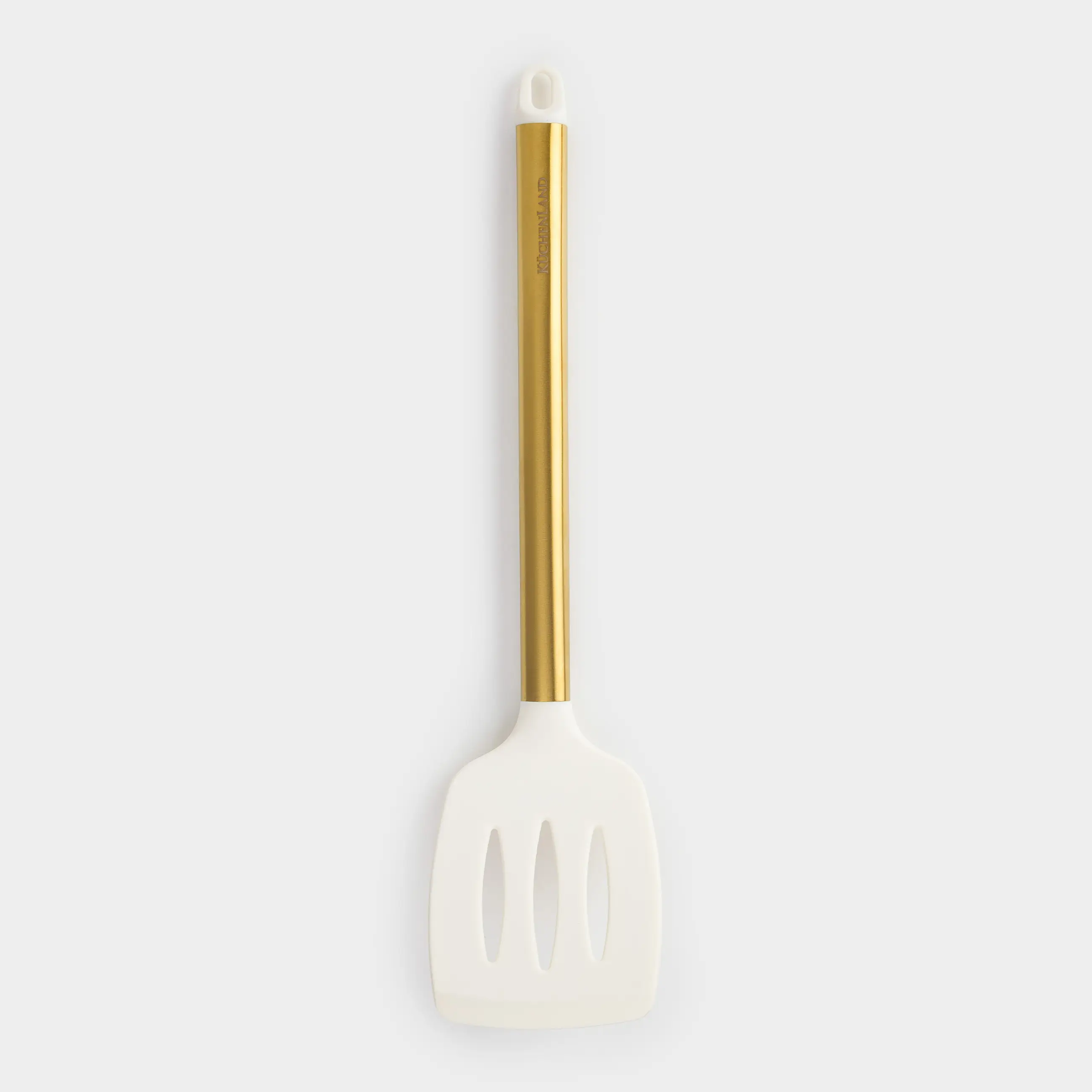 Лопатка, 35 см, с прорезями, силикон/сталь, молочная, Bello gold, image-0