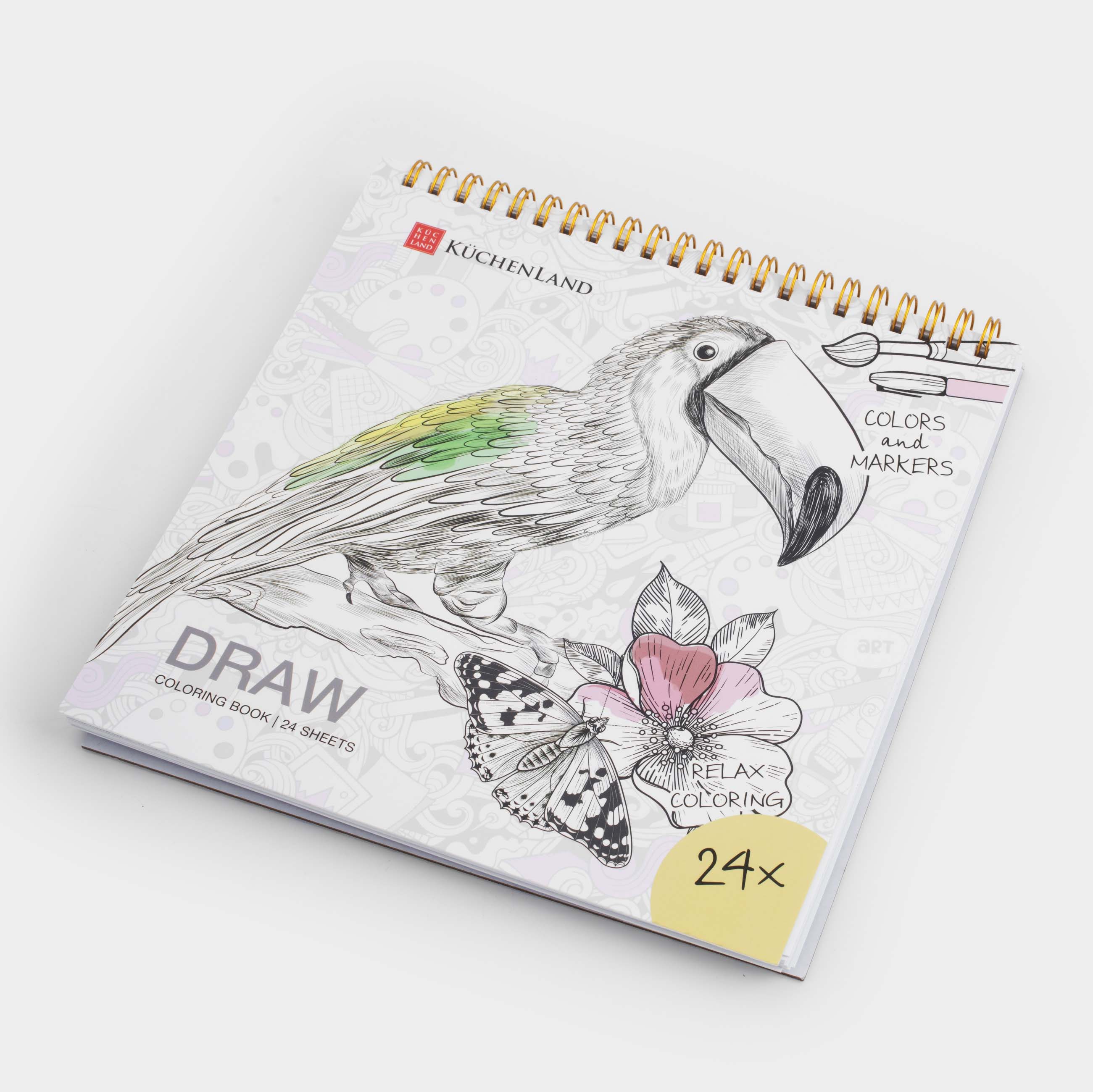 Бояу альбомы, 21х21 см, 24 парақ, сақиналарда, Жануарлар, Draw, image-7