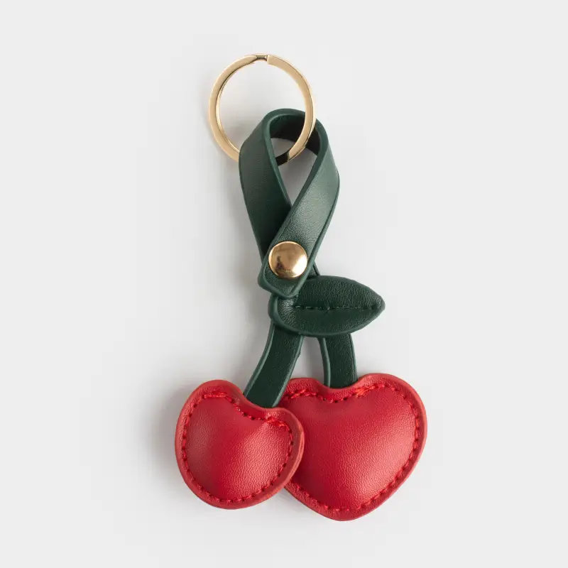 Брелок, 10 см, полиуретан/металл, зелено-красный, Вишня, Keychain fruits ,image-0