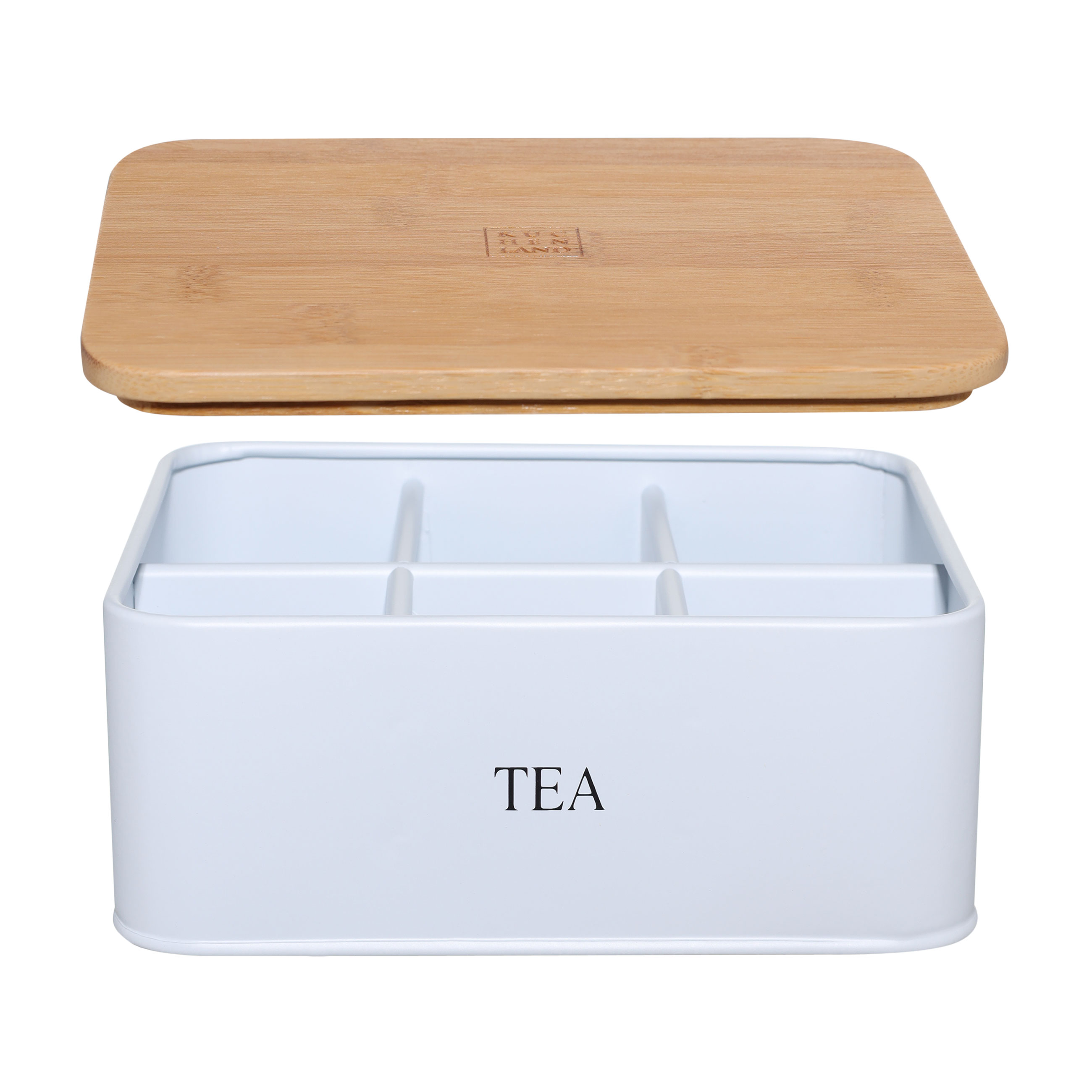 Коробка для чая, 18х15 см, 6 отд, сталь/бамбук, прямоугольная, белая, Nostalgia изображение № 3