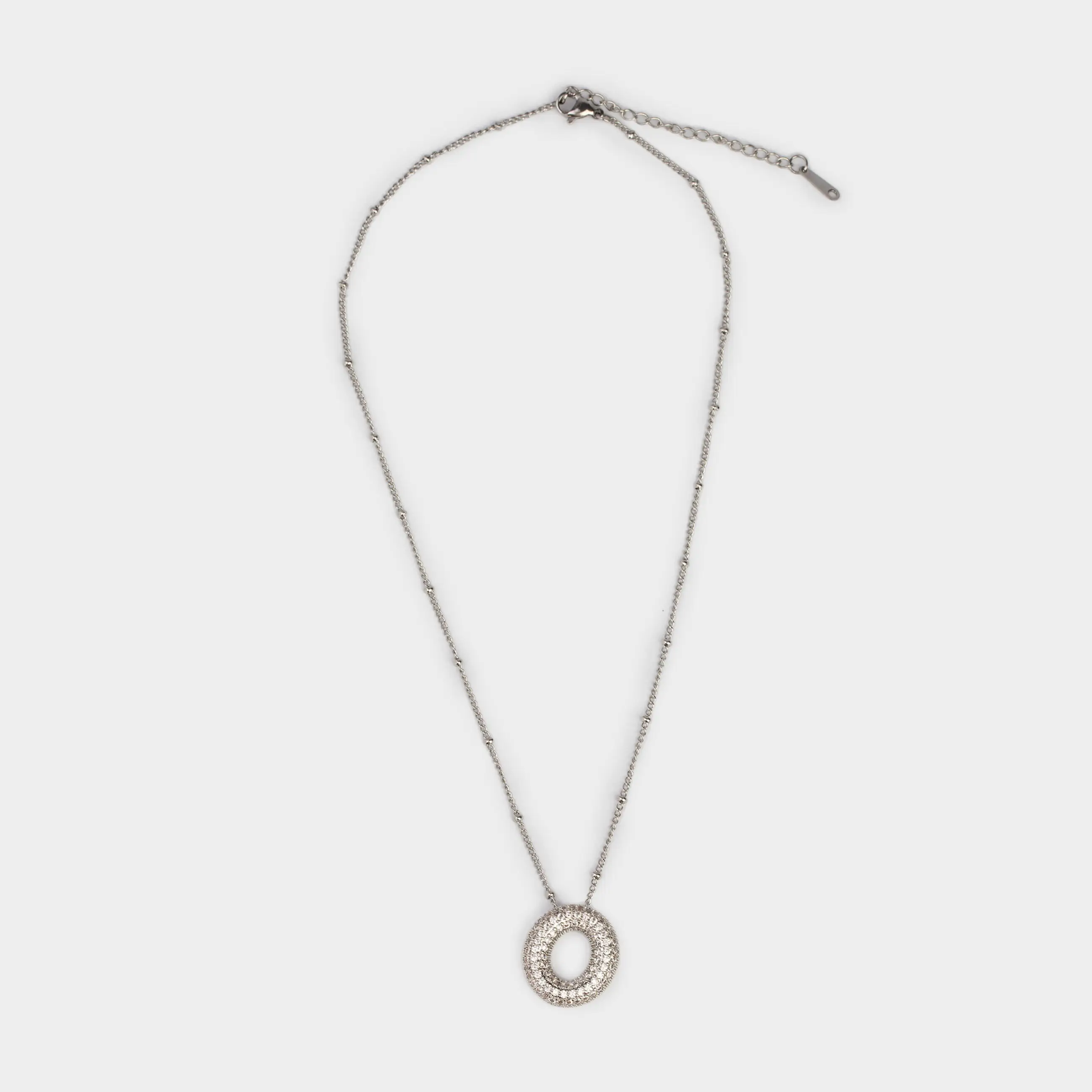 Шынжыр, 49 см, аспасы бар, металл/страздар, күміс, Сақина, Jewelry