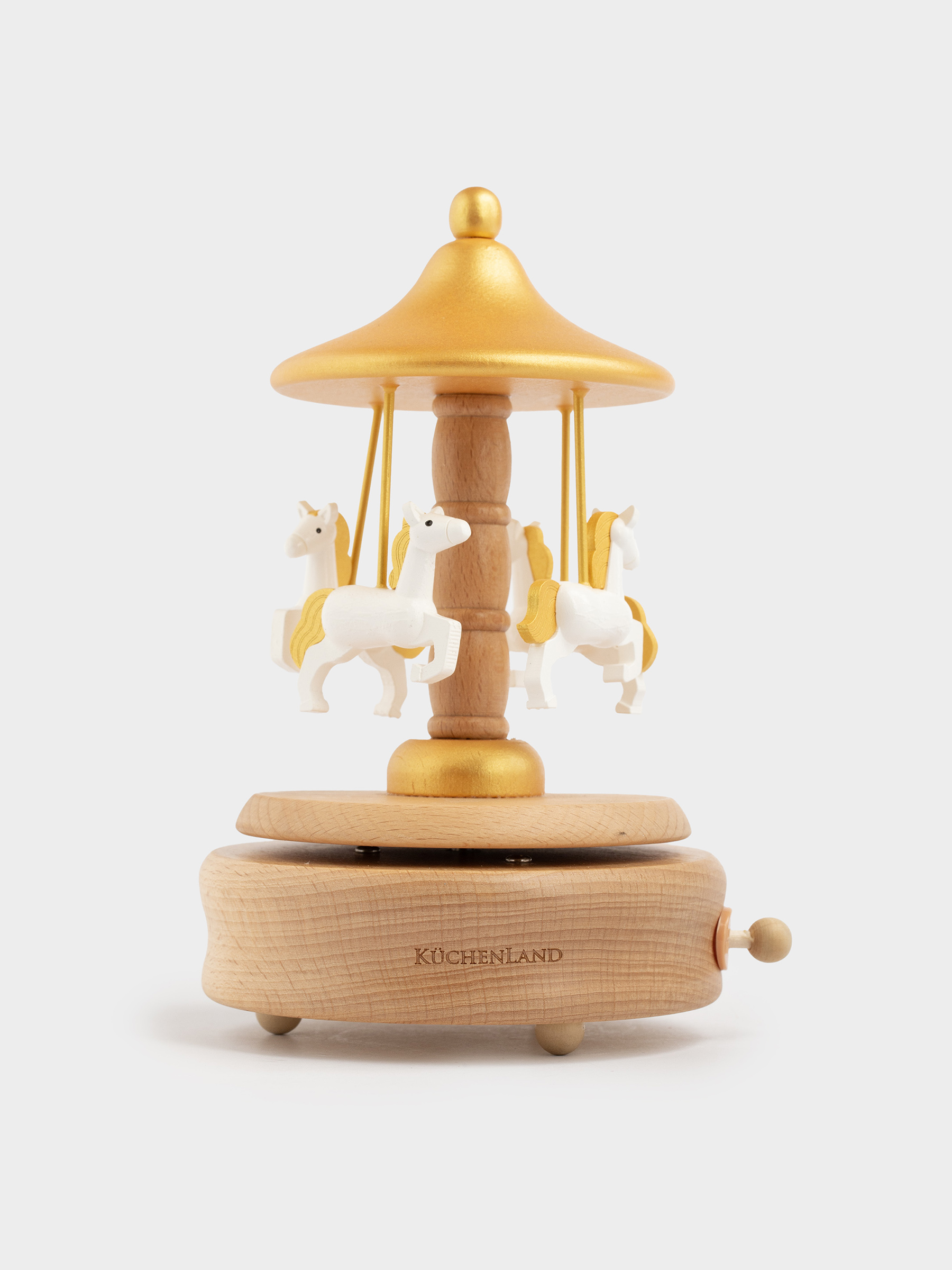 Статуэтка музыкальная, 17 см, заводная, дерево/МДФ, Карусель с лошадками, Music wood, image-0
