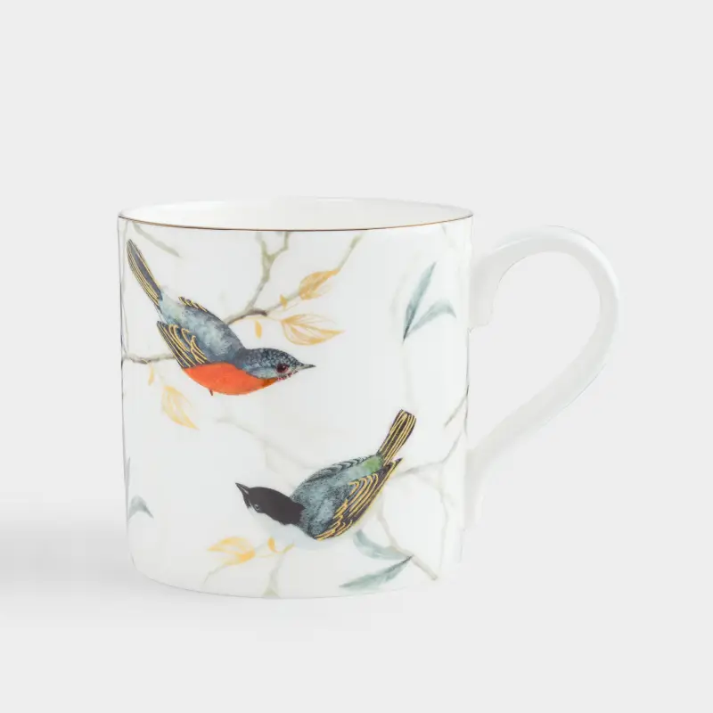 Кружка, 380 мл, фарфор F, с золотистым кантом, Камышевка и синица, Paradise bird ,image-0