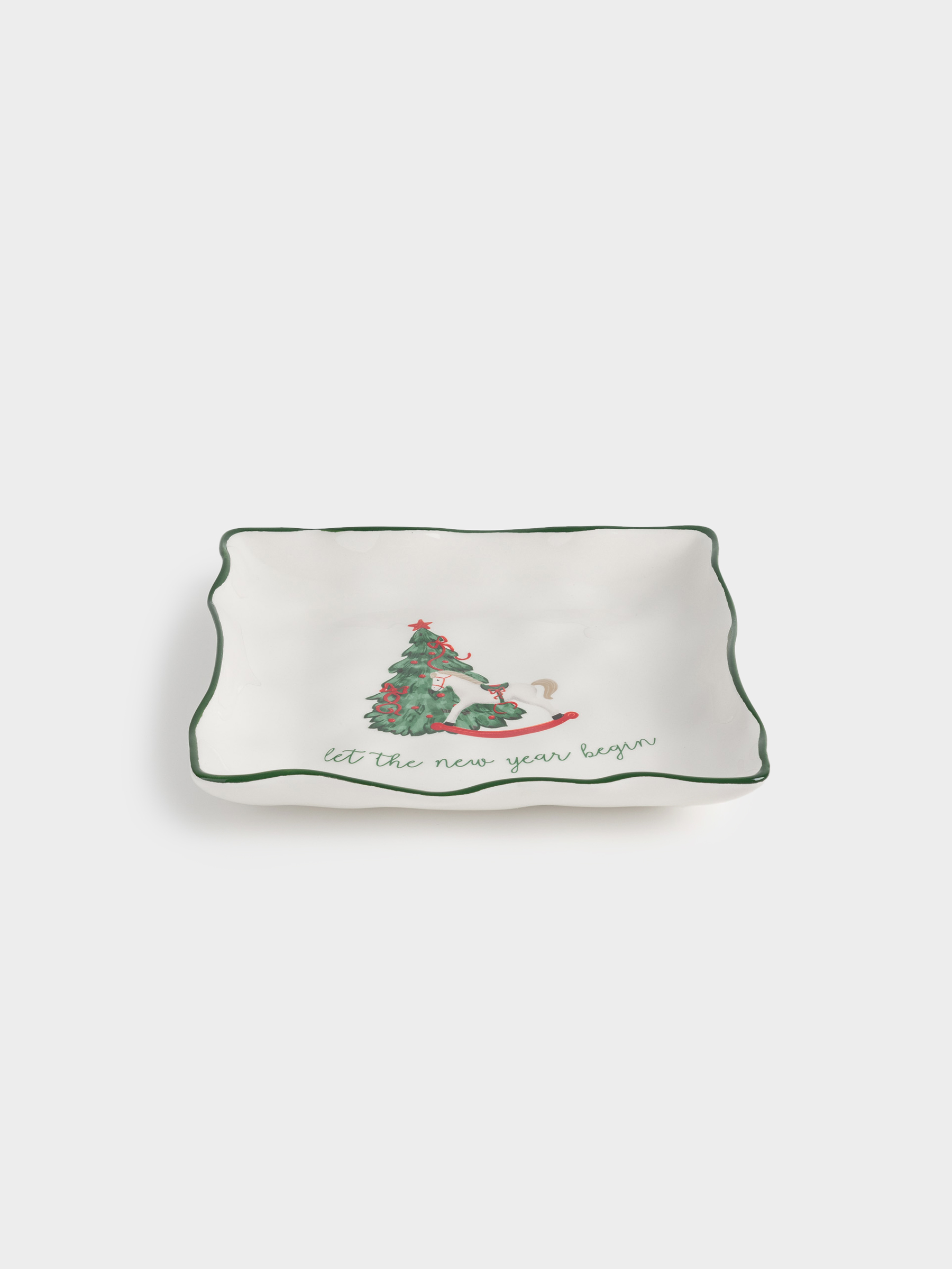 Ыдыс, 22х22 см, керамика, шаршы, Шыршасы бар жылқы, Сhristmas green, image-1
