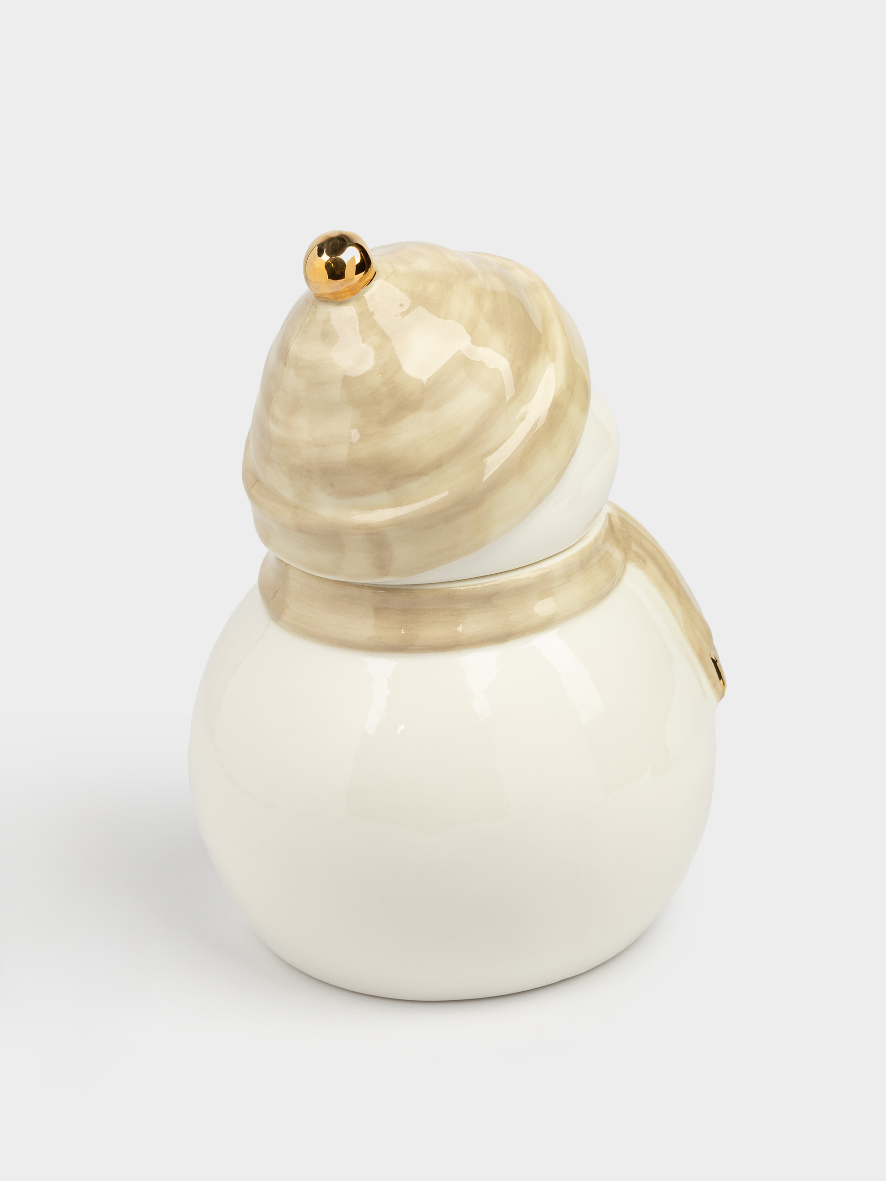 Емкость для хранения, 19х13 см, 1 л, фарфор P, бело-бежевая, Снеговик в шапке и шарфе, Snowy, image-2