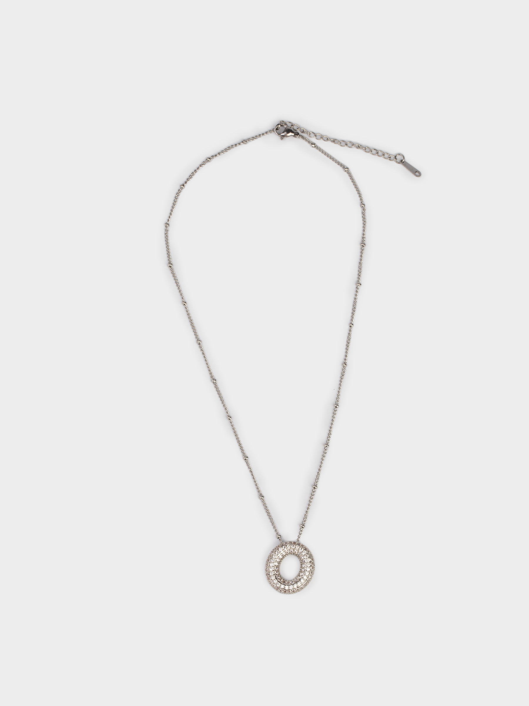 Шынжыр, 49 см, аспасы бар, металл/страздар, күміс, Сақина, Jewelry, image-0