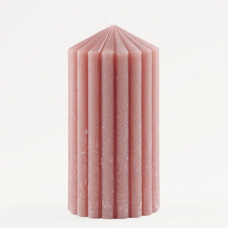 Свеча, 14 см, цилиндрическая, розовая, Ribbed candle ,image-0
