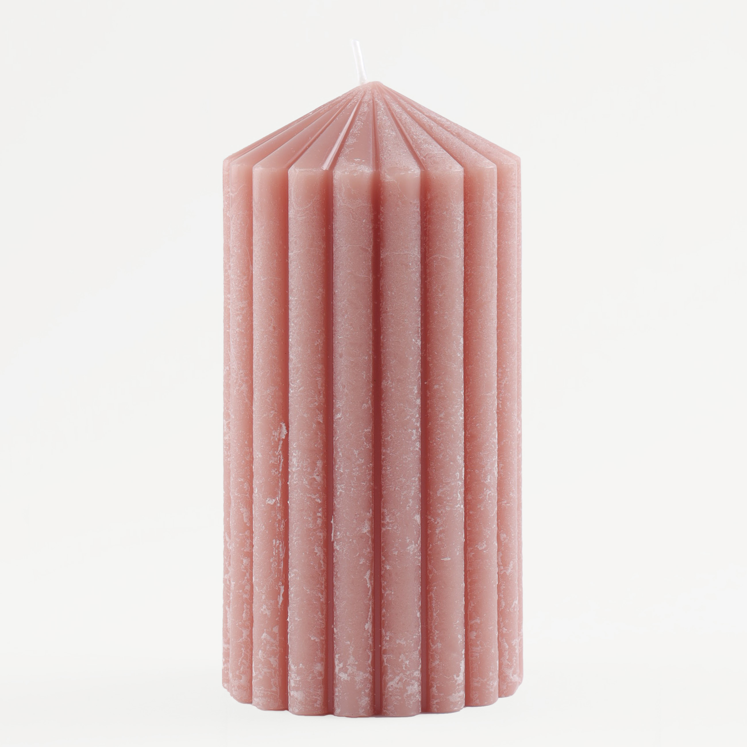 Шам, 14 см, цилиндр тәрізді, қызғылт, Ribbed candle, image-0
