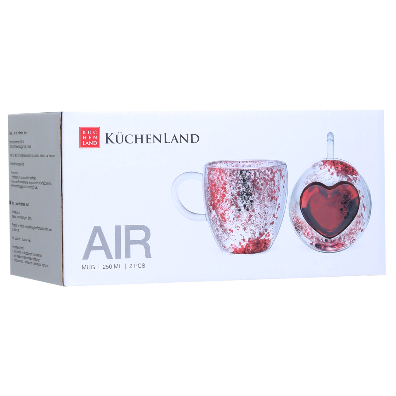 Кружка, 250 мл, 2 шт, стекло Б, с розовыми блестками, Heart, Air sparkly, image-2