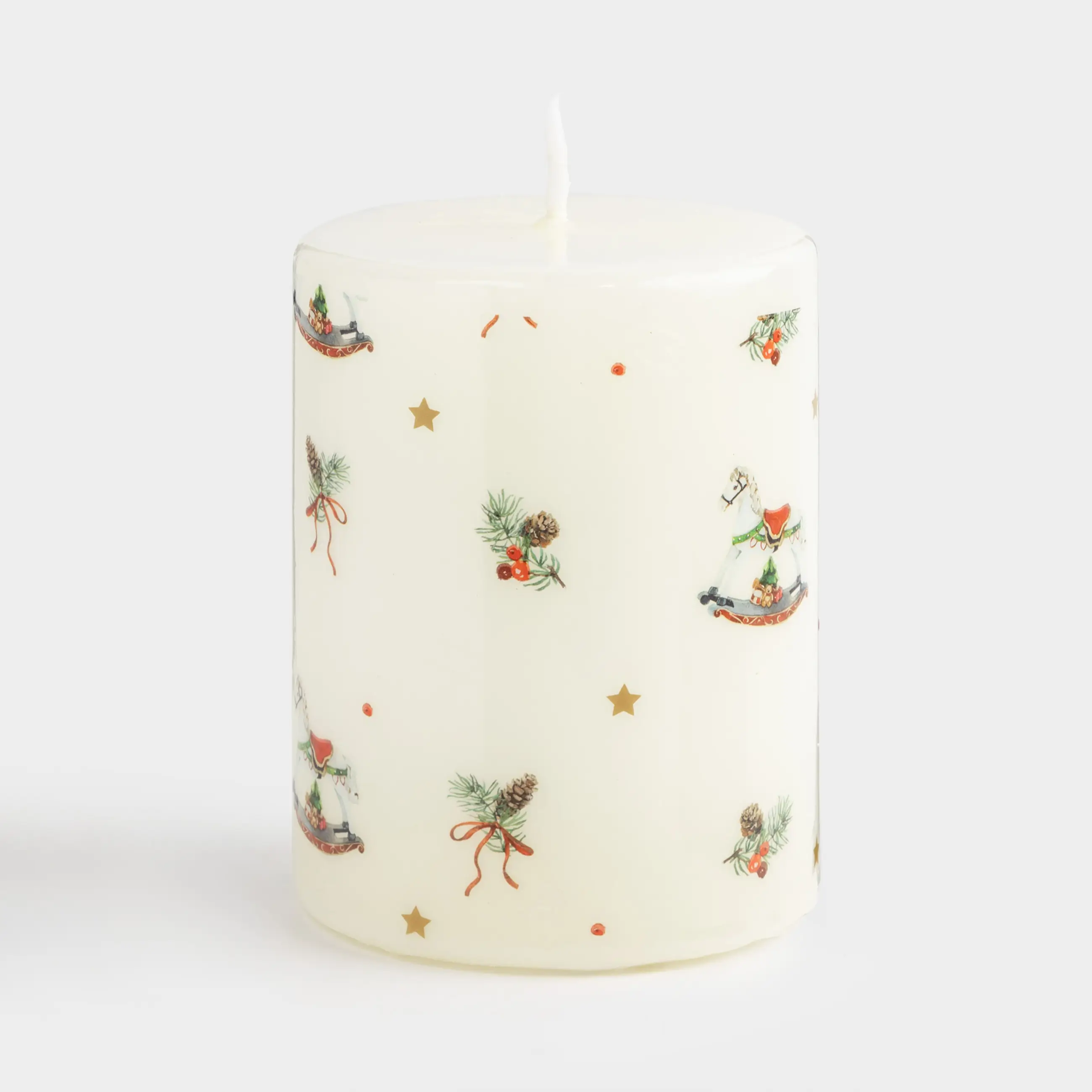 Шам, 7х9 см, цилиндрлік, сүт түстес, Жаңа жылдық атрибуттар, Print candle