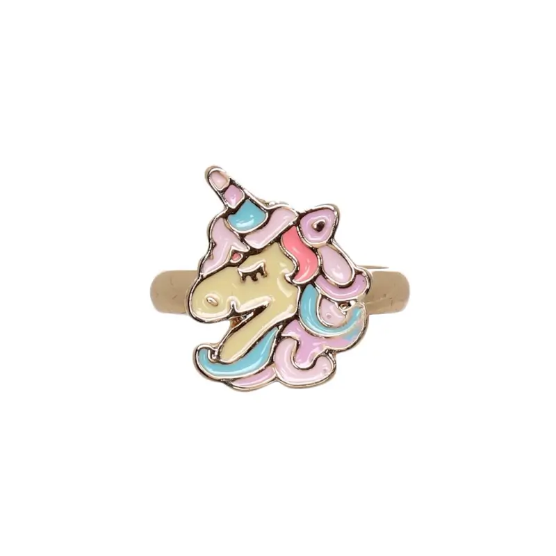 Кольцо, единый размер, детское, металл, золотистое, Единорог, Unicorn ,image-0