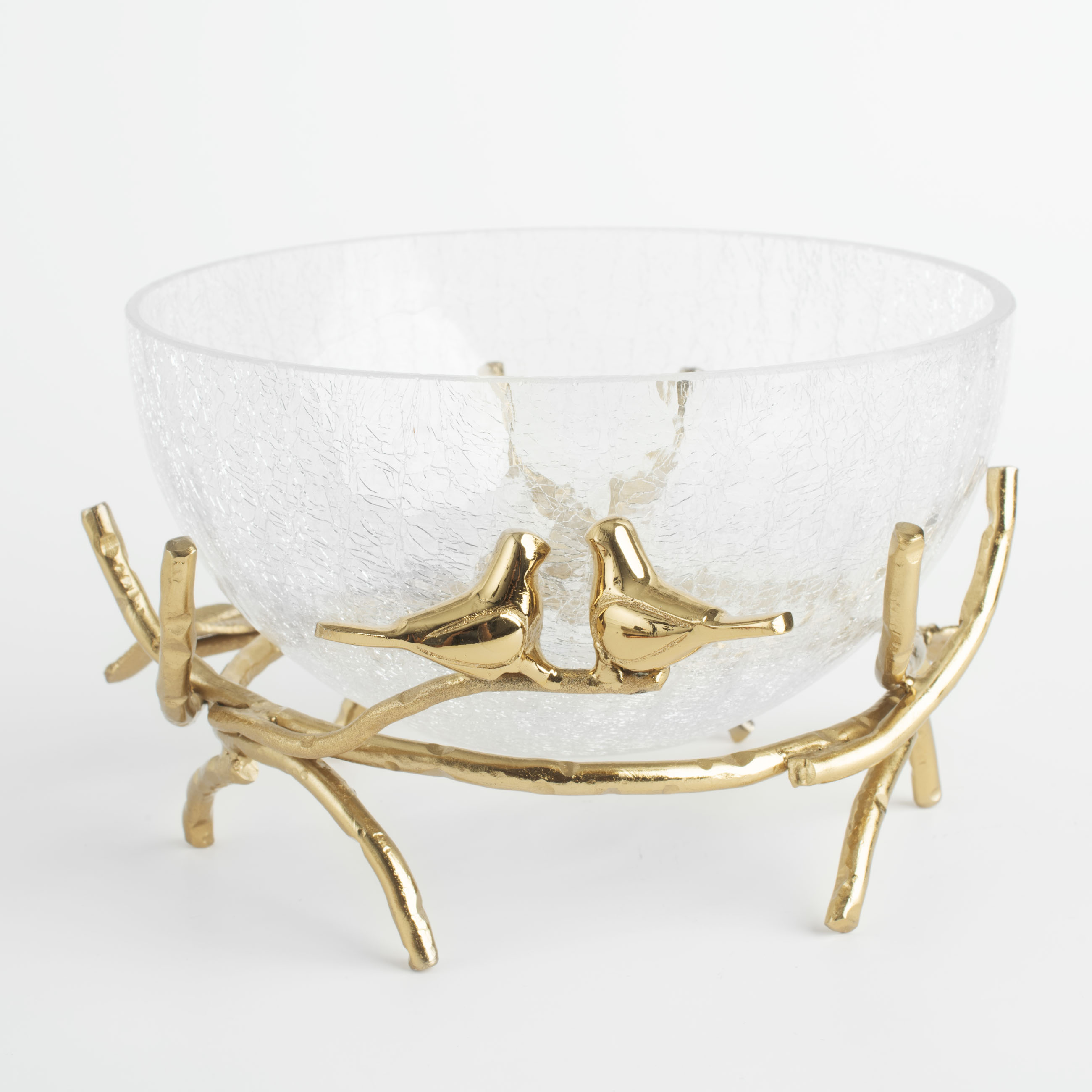 Тағам терең, 21х9 см, стендте, шыны / металл, алтын, құстар, Fantastic gold, image-0