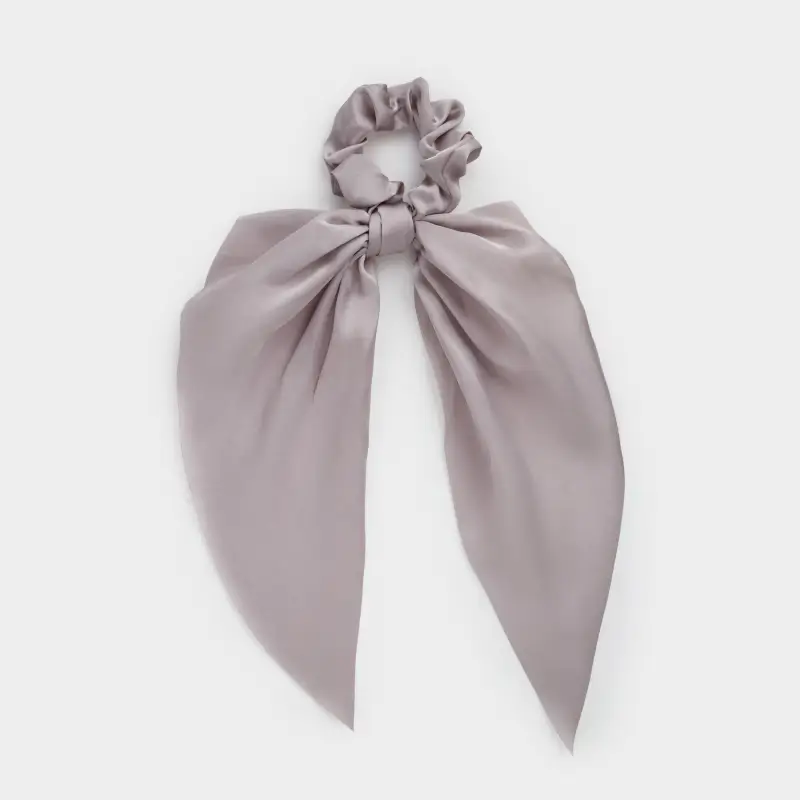 Резинка для волос, 25 см, с лентой, сатин, серая, Silk, image-0
