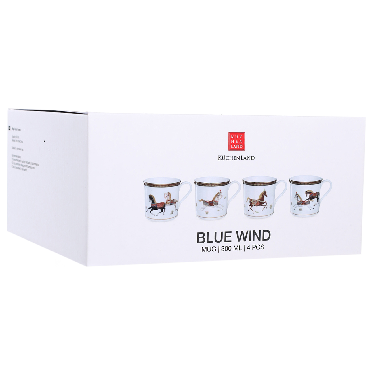 Кружка, 300 мл, 4 шт, фарфор F, белая, Лошади, Blue wind, image-1