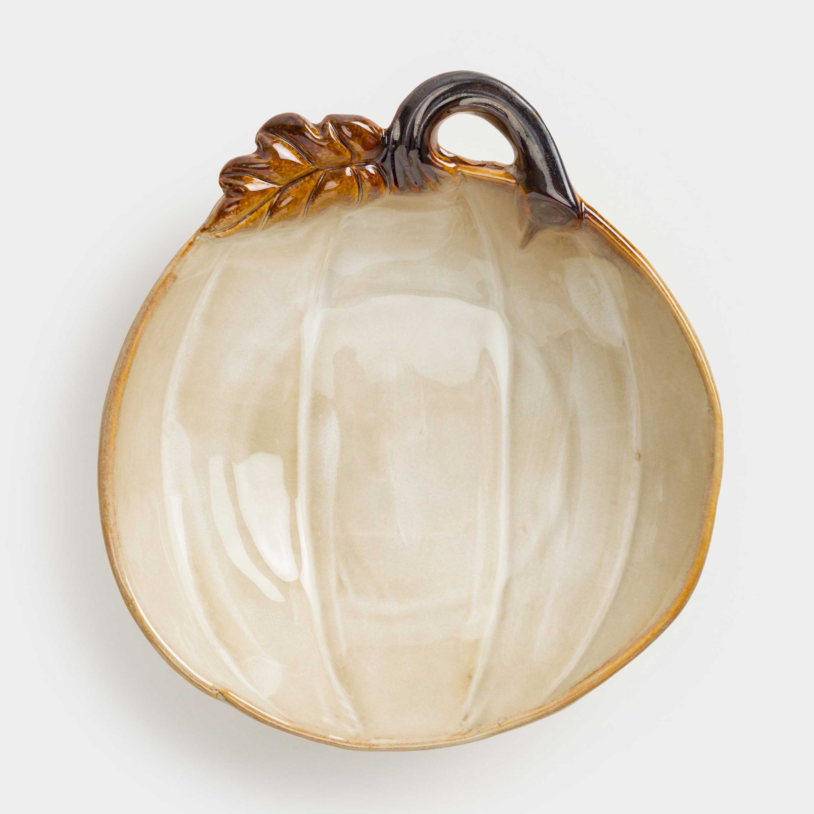 Блюдо глубокое, 23x7 см, керамика, молочно-коричневое, Тыква с листом, Pumpkin velir, image-4
