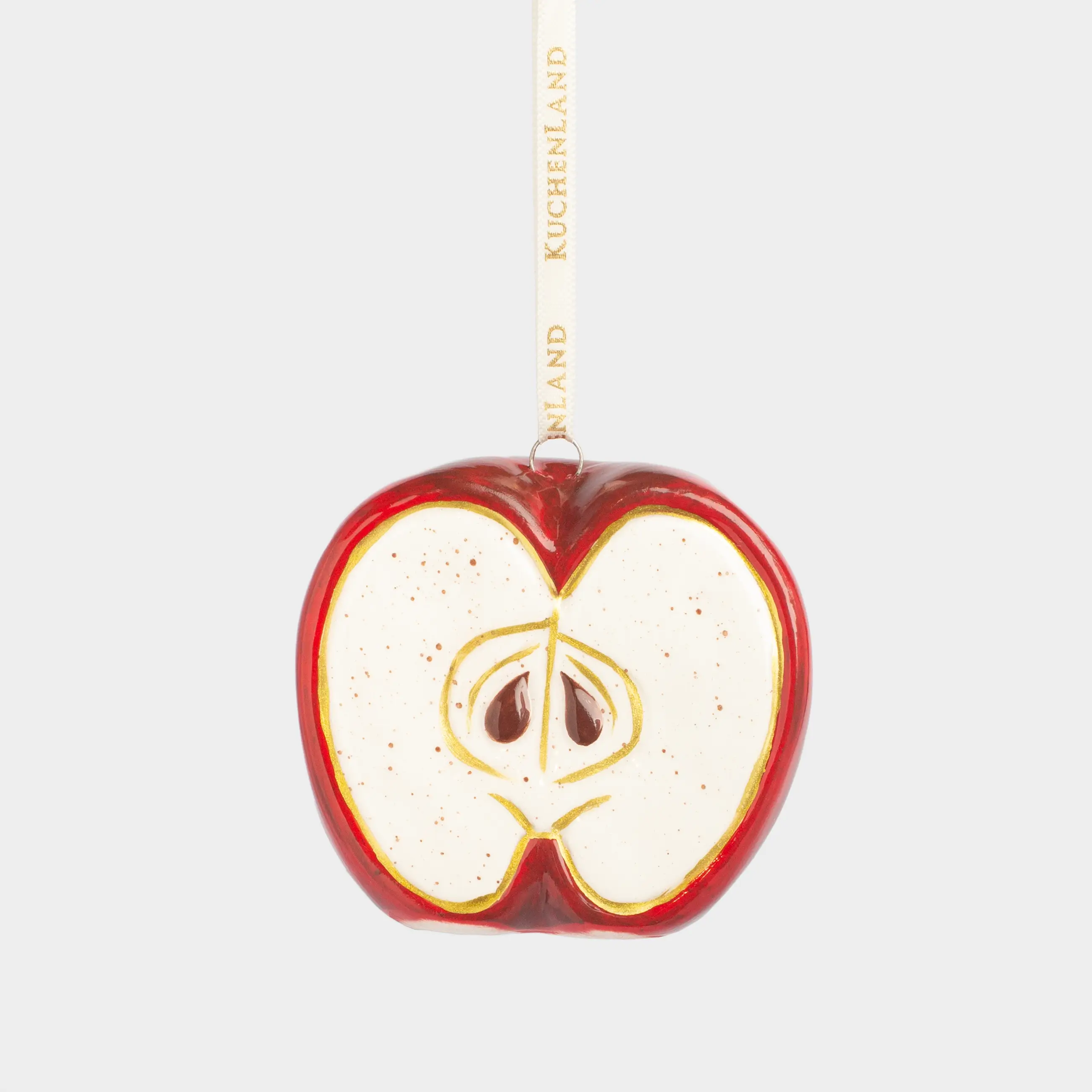 Шырша ойыншығы, 7 см, керамика, қызыл және алтын, Алма, Fruits