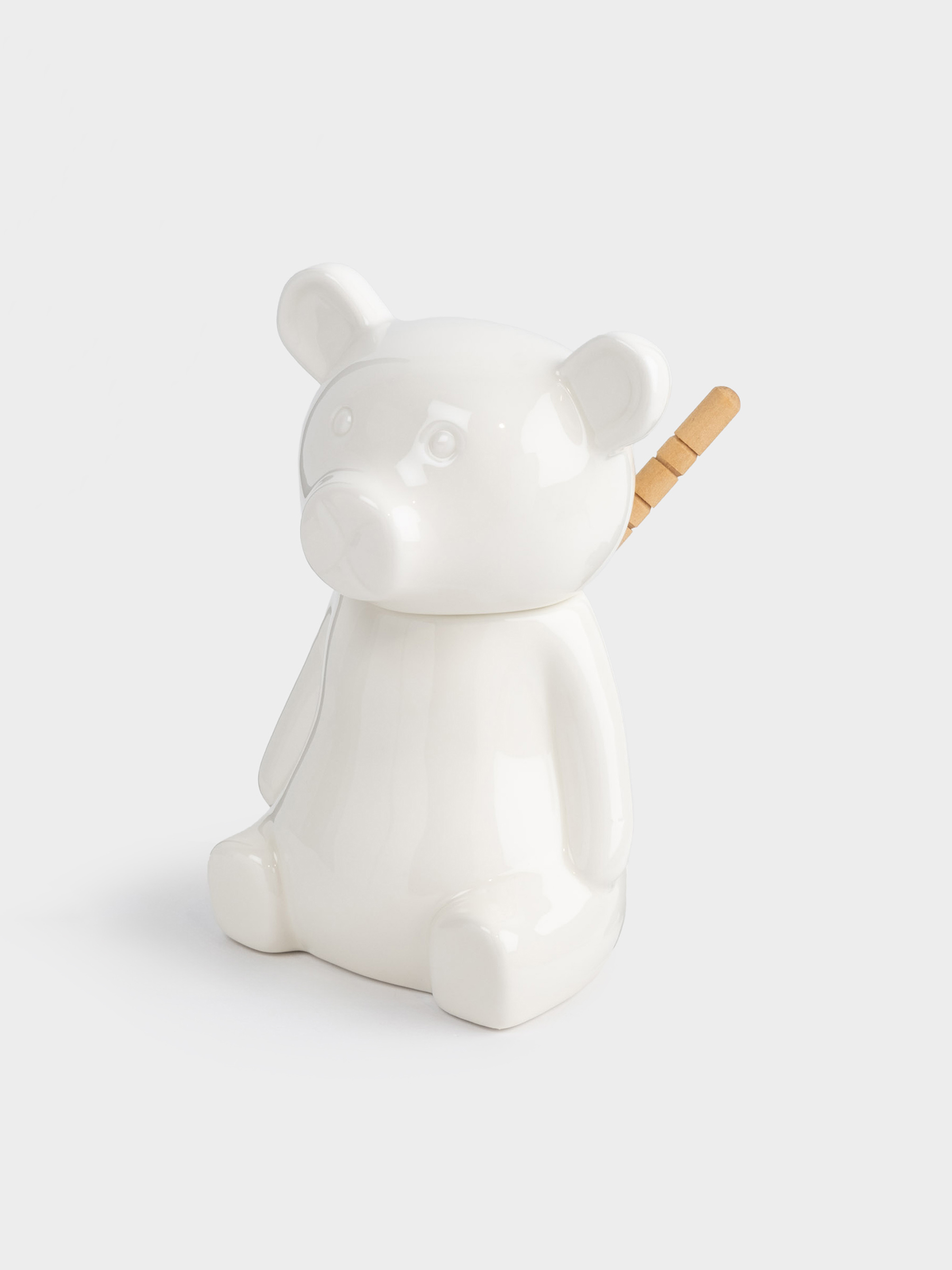 Банка для меда, 250 мл, с ложкой, фарфор P/бамбук, Медведь, Bear Meni, image-0