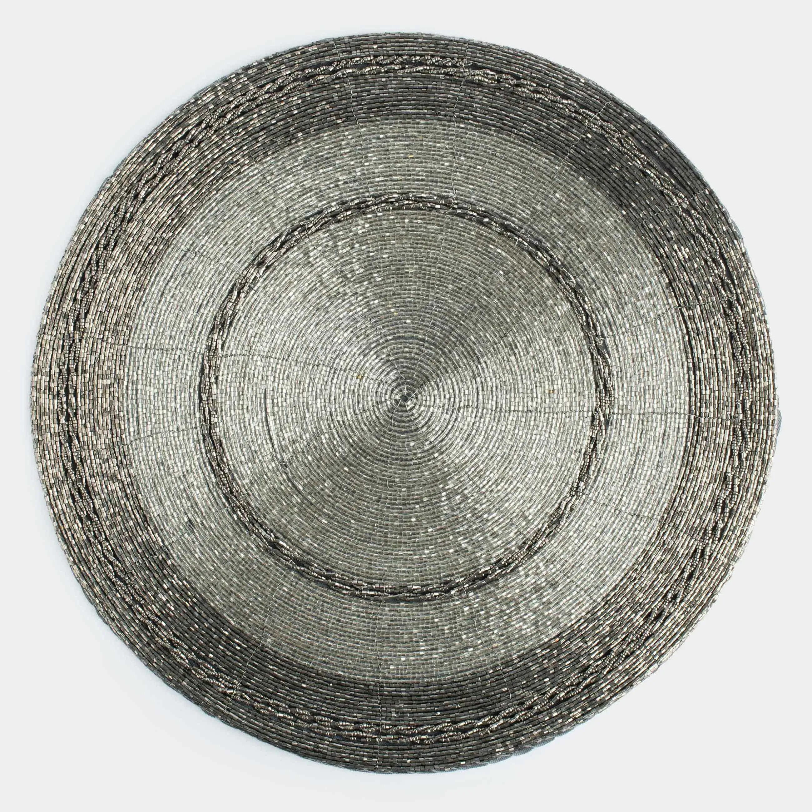 Салфетка под приборы, 36 см, бисер, круглая, темно-серая, Circle beads
