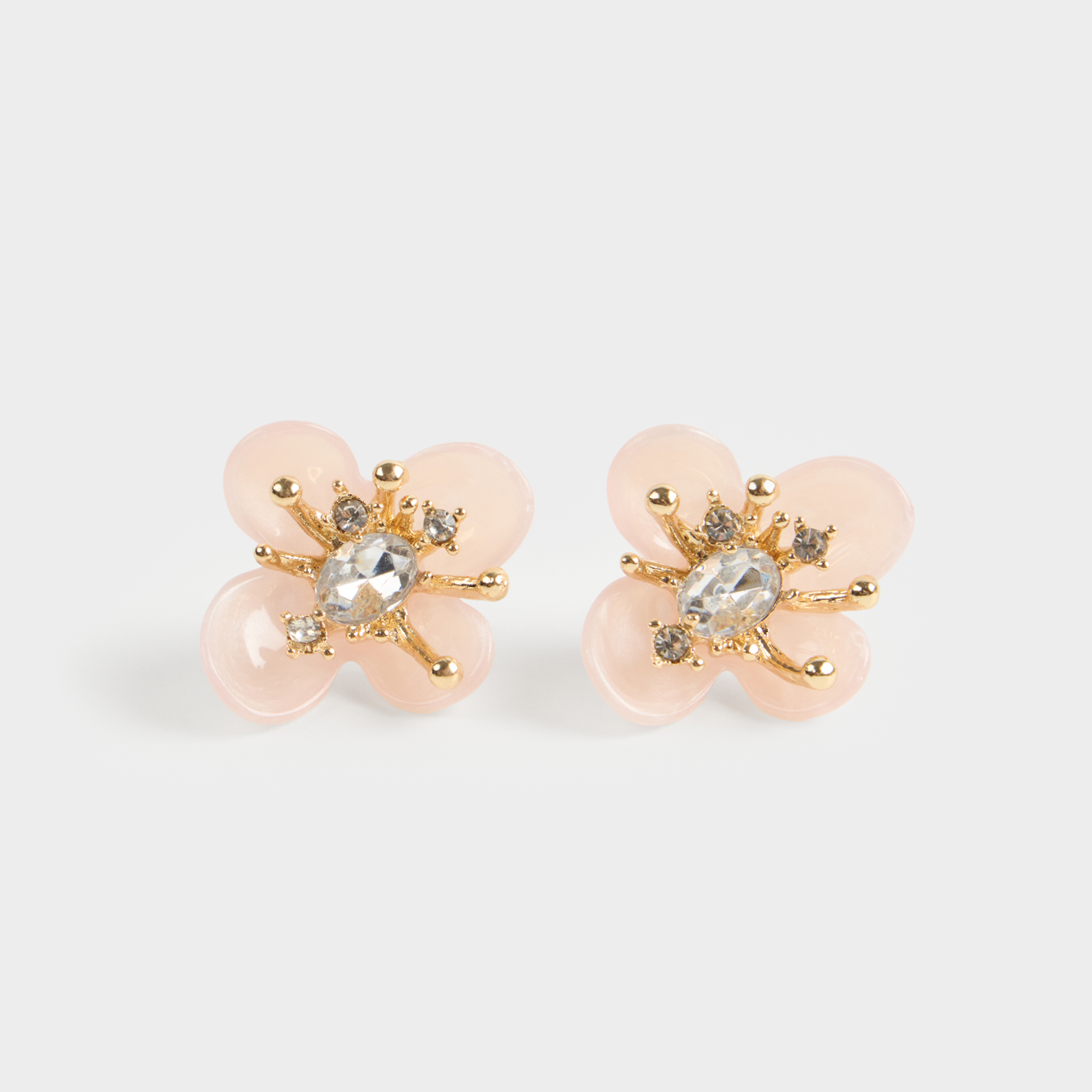 Пусет сырғалары, 3 см, 2 дана, металл/циркон/акрил, қызғылт, Гүл, Jewelry flower