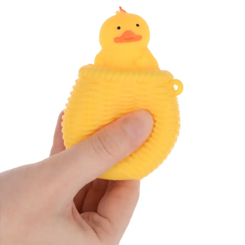 Игрушка-антистресс, 7 см, резина, желтая, Утенок в корзине, Duck yellow ,image-0