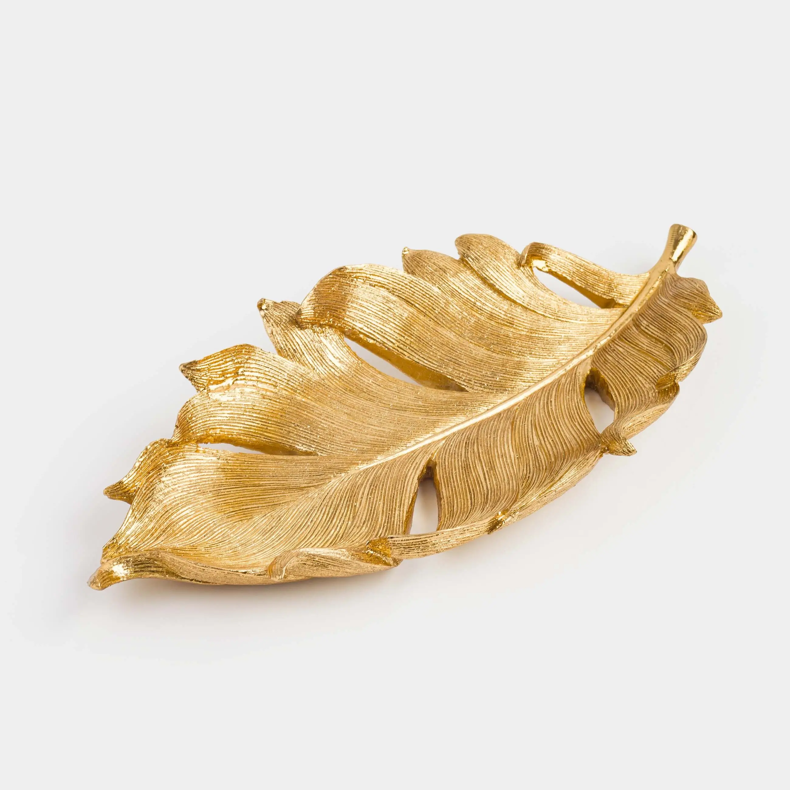 Блюдо декоративное, 38х18 см, полирезин, золотистое, Перо, Feather, image-0