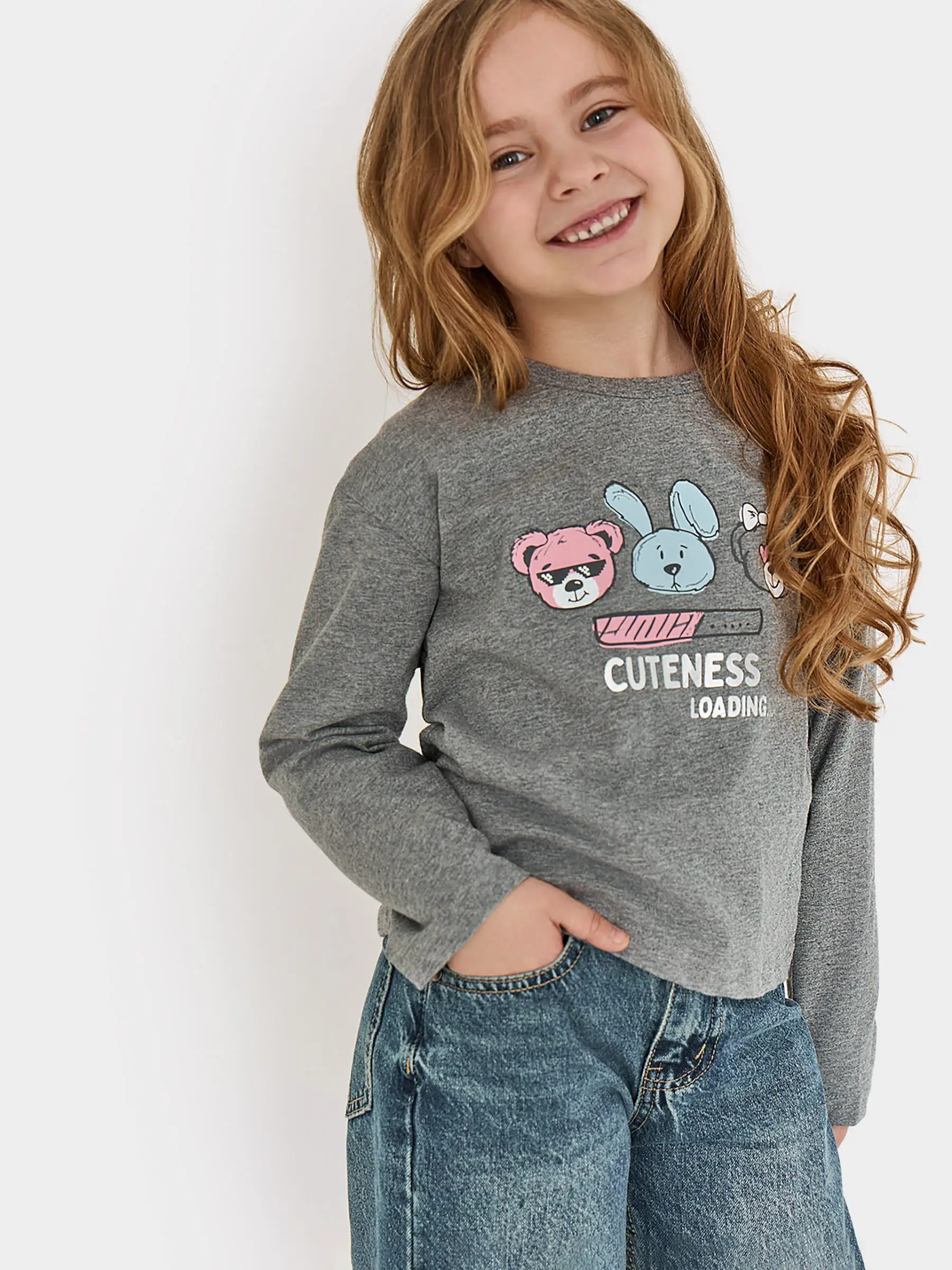 Лонгслив детский, серый, Uliana, image-0