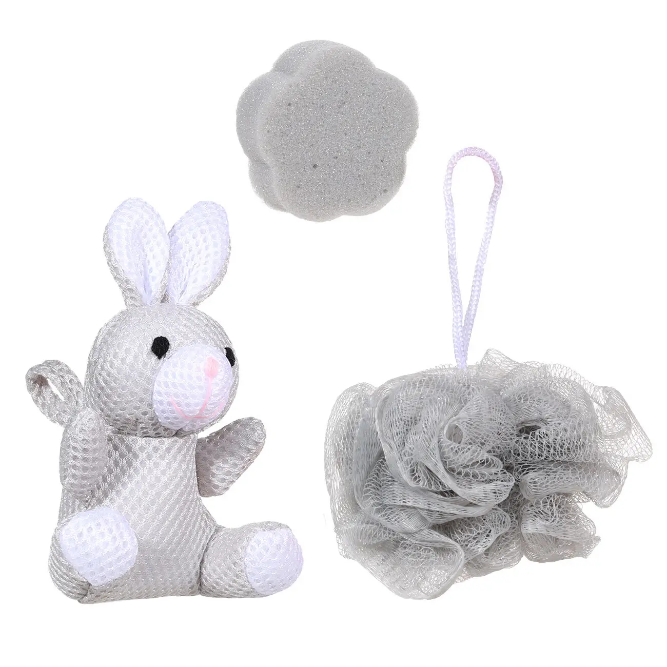 Набор для душа, 3 пр, детский, в косметичке, полиэстер, серый, Заяц, Rabbit, image-0