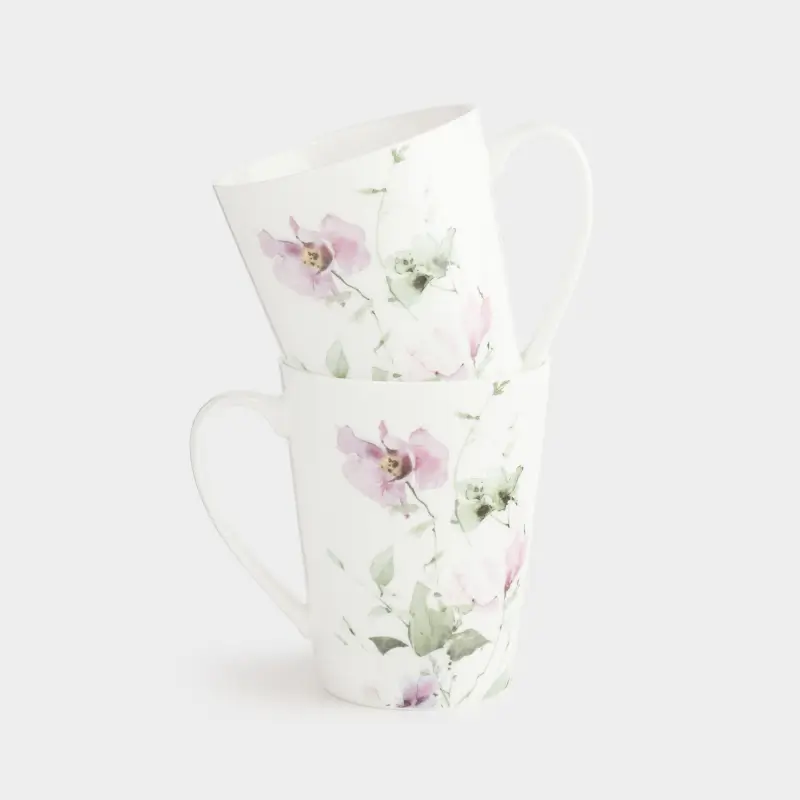 Кружка, 420 мл, 2 шт, фарфор N, белая, Сиреневые цветы, Floret ,image-0