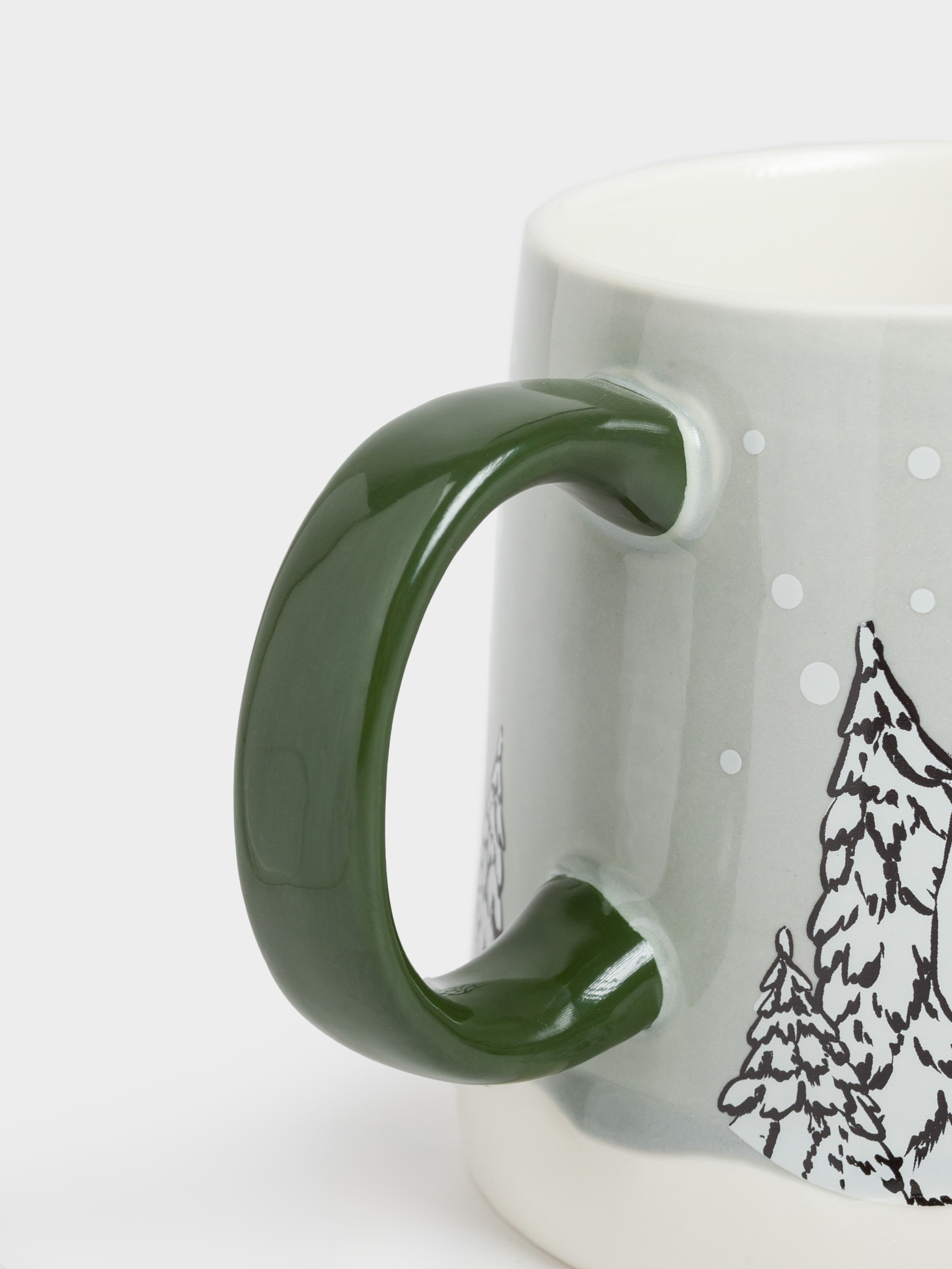 Кружка, 350 мл, с крышкой, фарфор N, серо-зеленая, Дома в снежном лесу, Forest house, image-2