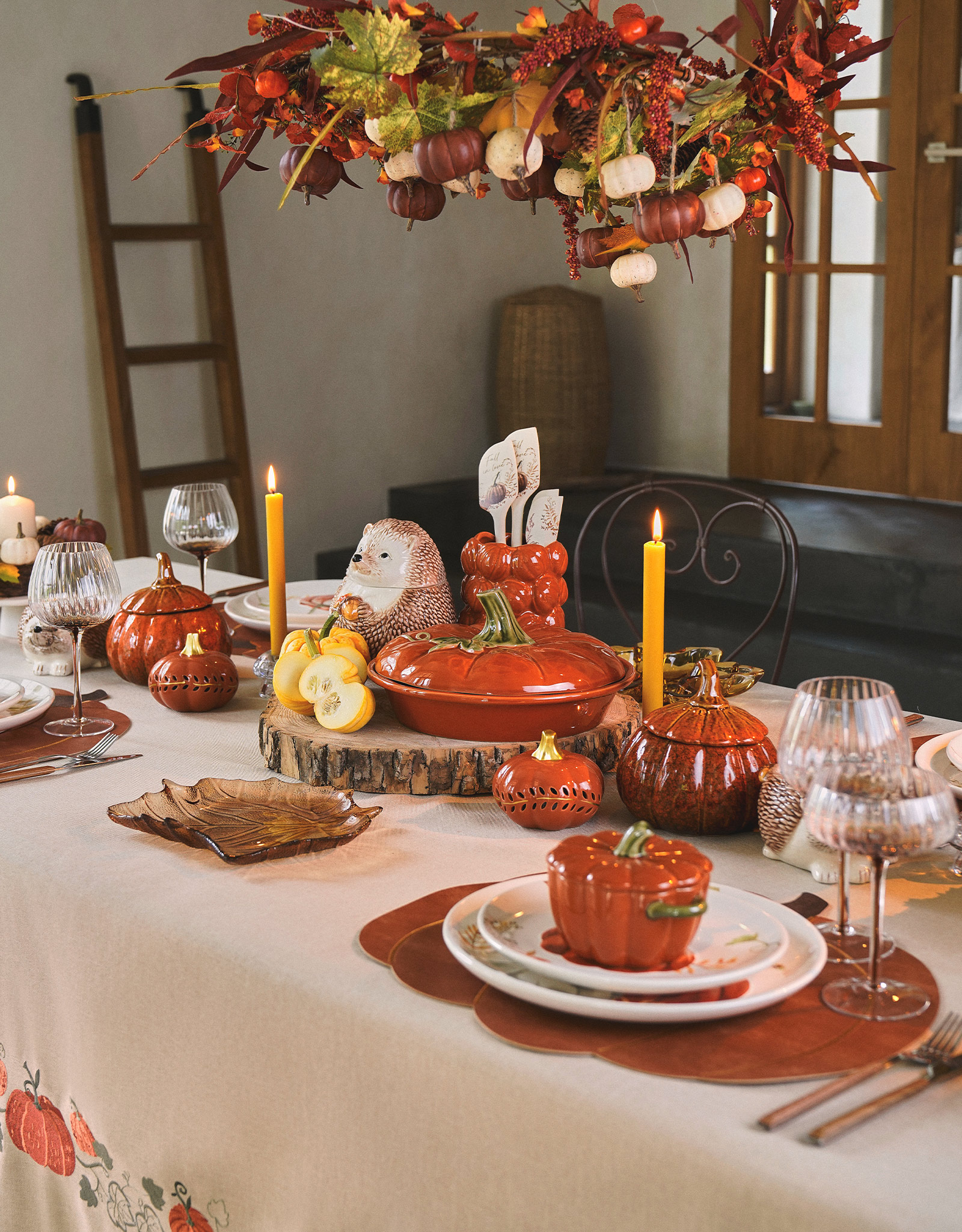 Скатерть, 160х160 см, полиэстер, бежевая, Тыквы, Colorful gourds, image-9