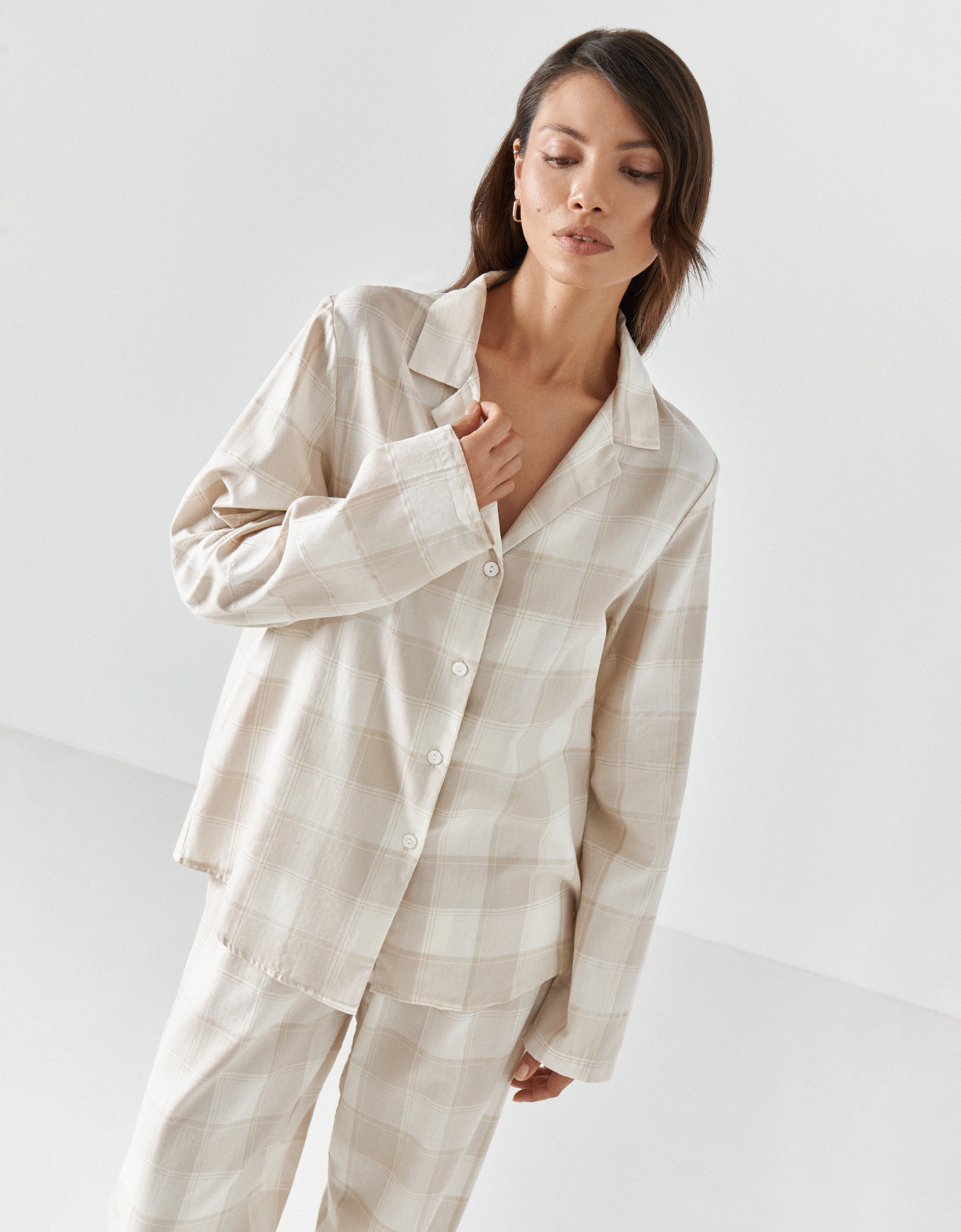 Әйелдерге арналған костюм, үйге арналған, өлшемі S, шалбармен, мақта, сарғылт-қоңыр және сүт түстес, Тор, Stacey, image-7