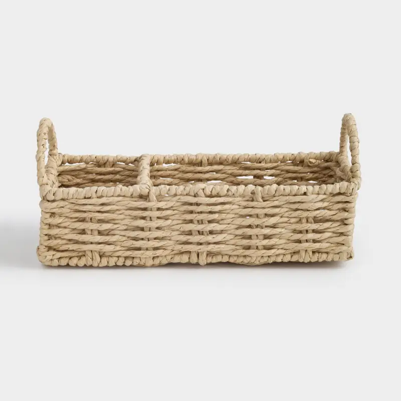 Корзина для хранения, 24х11 см, 2 отд, плетеная, с ручками, целлюлоза, прямоугольная, Braided ,image-0