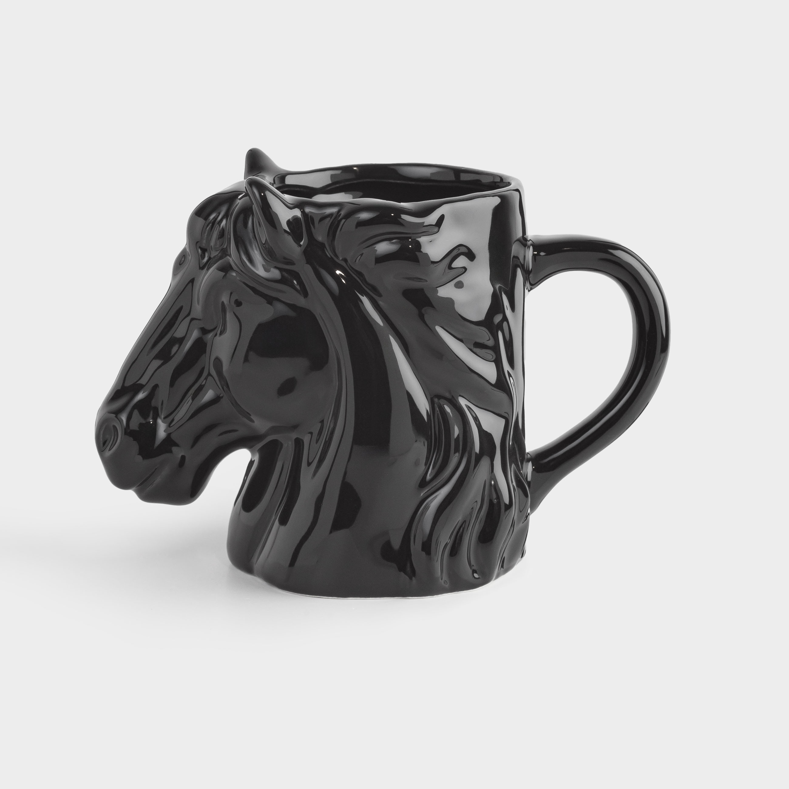 Саптыаяқ, 500 мл, керамика, қара, Жылқының басы, Horse, image-0