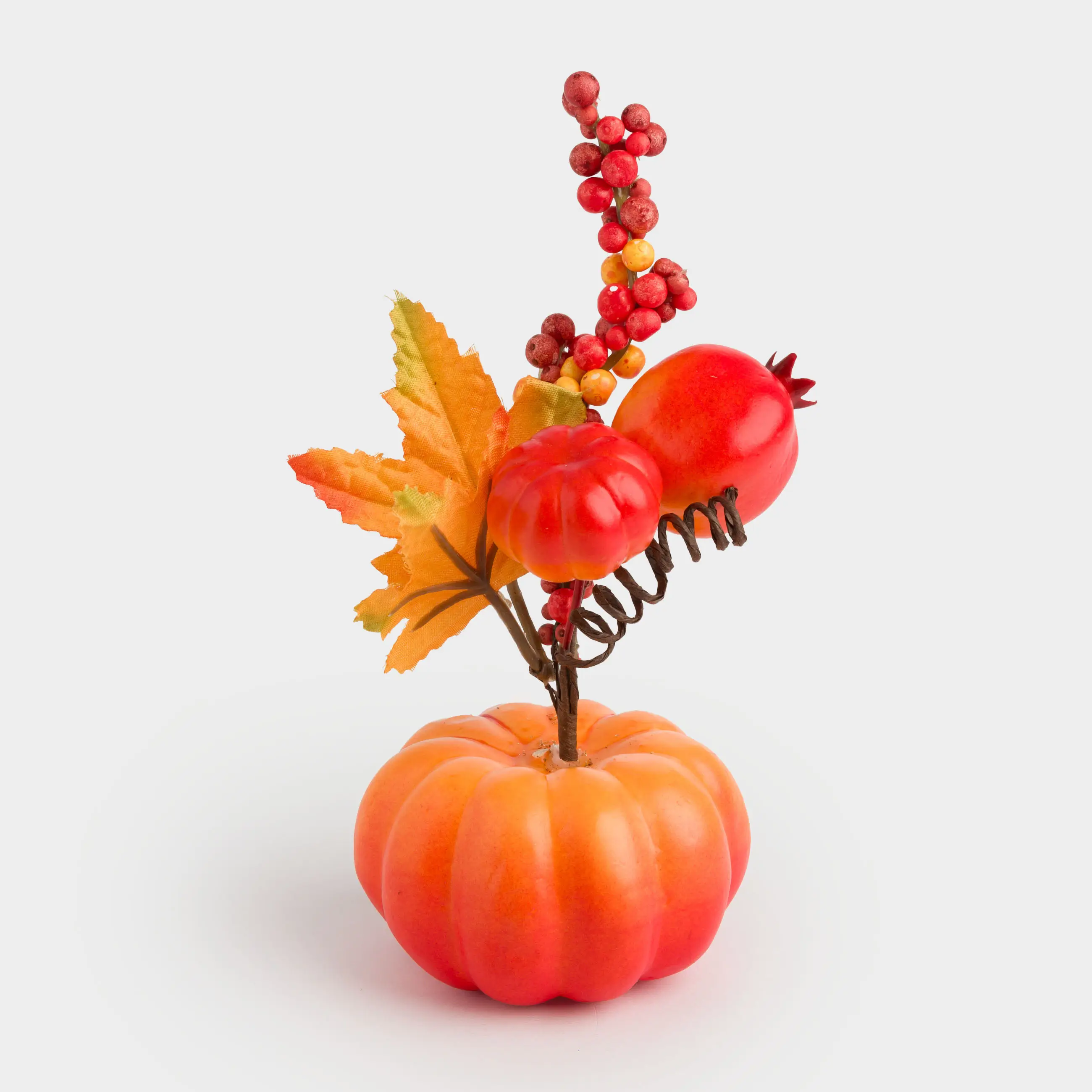 Сәндік композиция, 15 см, көбік, апельсин асқабағындағы үйеңкі жапырақтары, Forest symphony decor