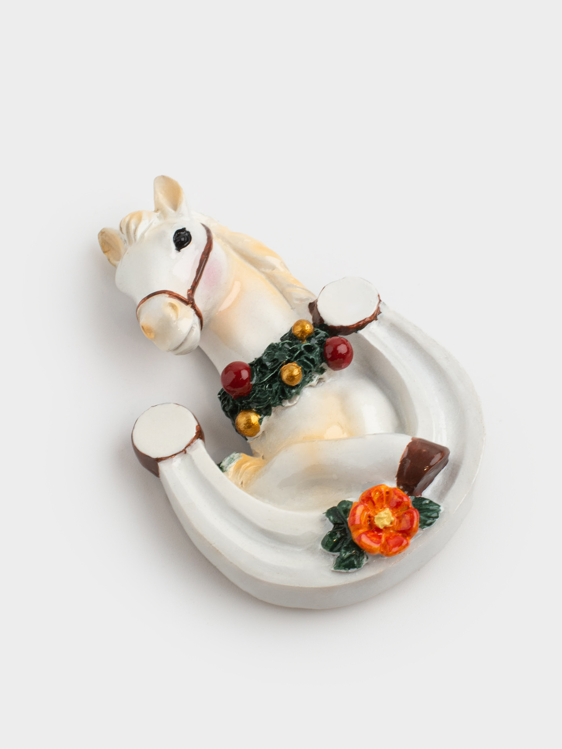 Магнит, 9 см, полирезин, молочный, Лошадка и подкова, Horse christmas, image-1