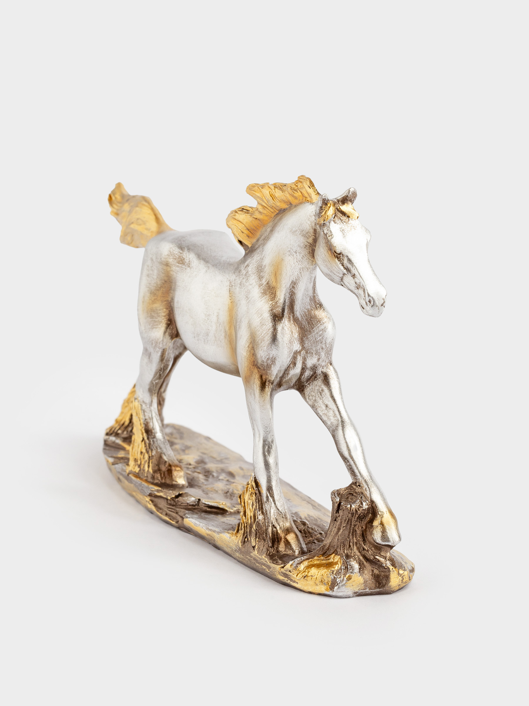 Мүсінше, 18х12 см, полирезин, күміс-алтын түстес, Жылқы, Horse gold, image-2