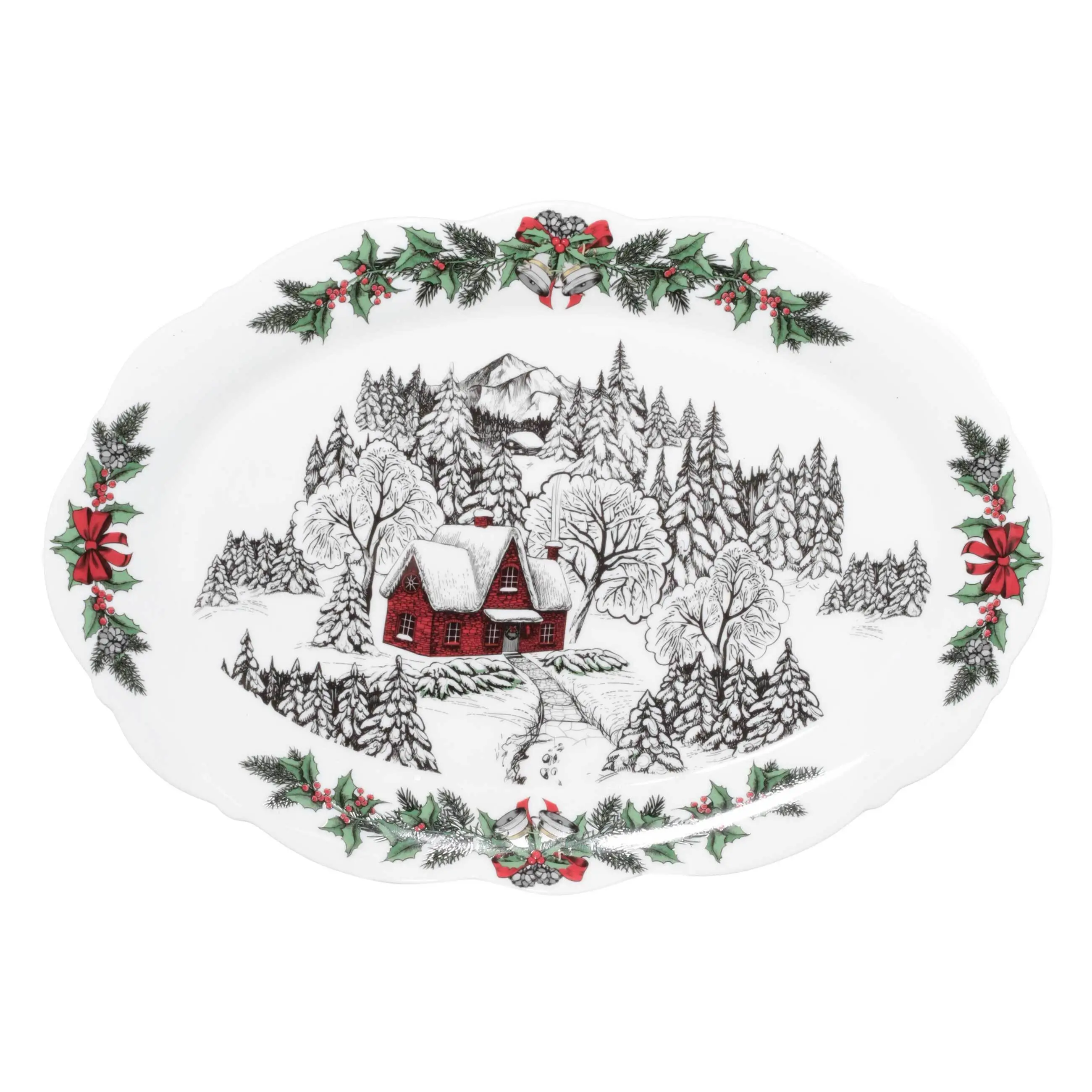 Табақша, 36х см, фарфор N, сопақ, ақ, Ормандағы үй, Forest house