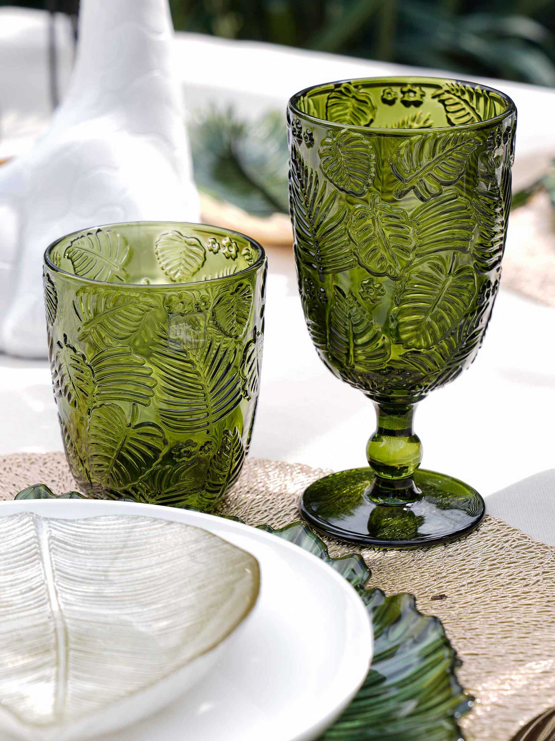 Стакан, 10 см, 300 мл, стекло Р, зеленый, Монстера, Tropical leaves, image-6